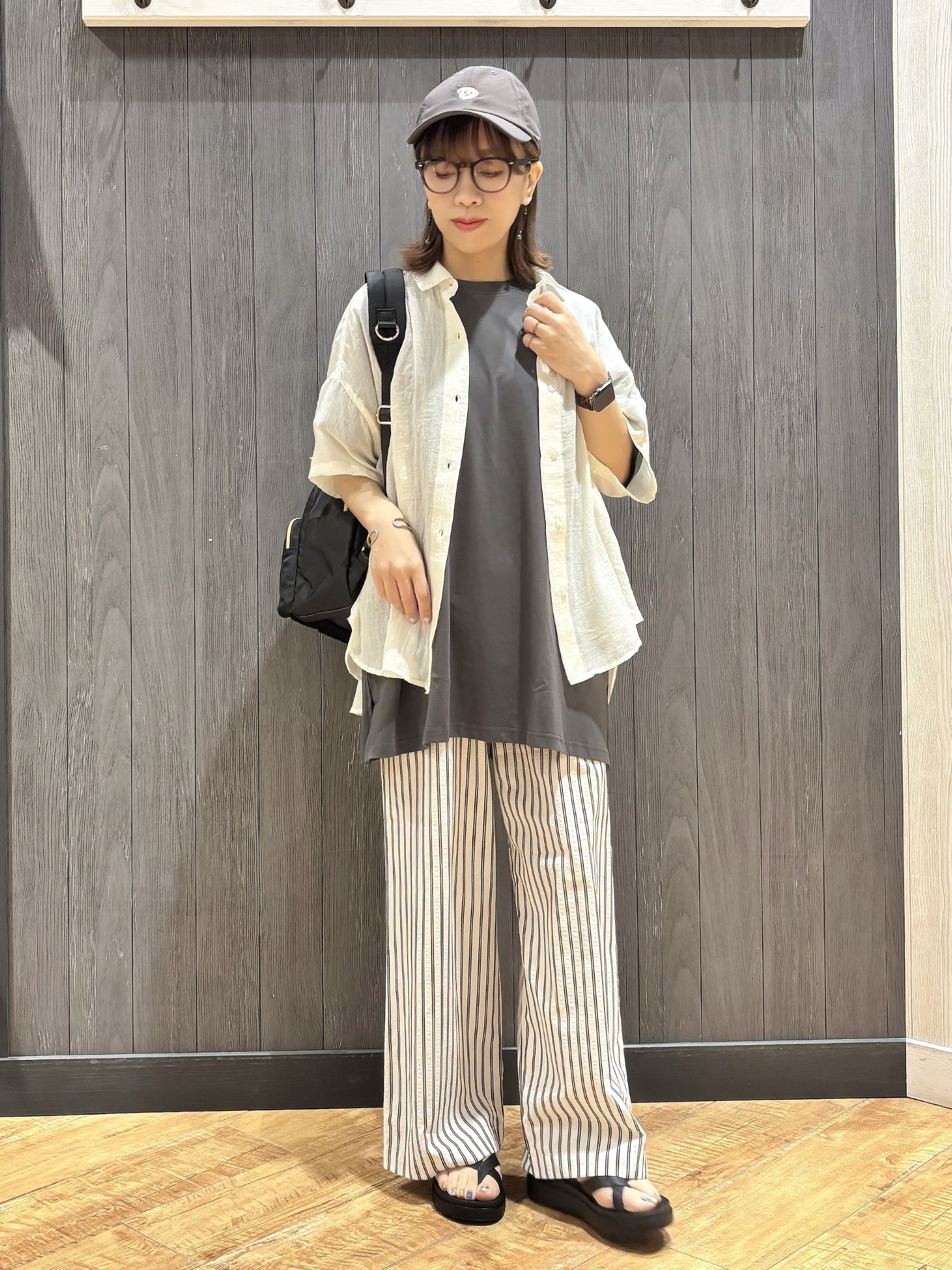 meiさんの「SHOO･LA･RUE｜ヒップがすっぽり隠れる やわらか5分袖シアーシャツ」を使ったコーディネート
