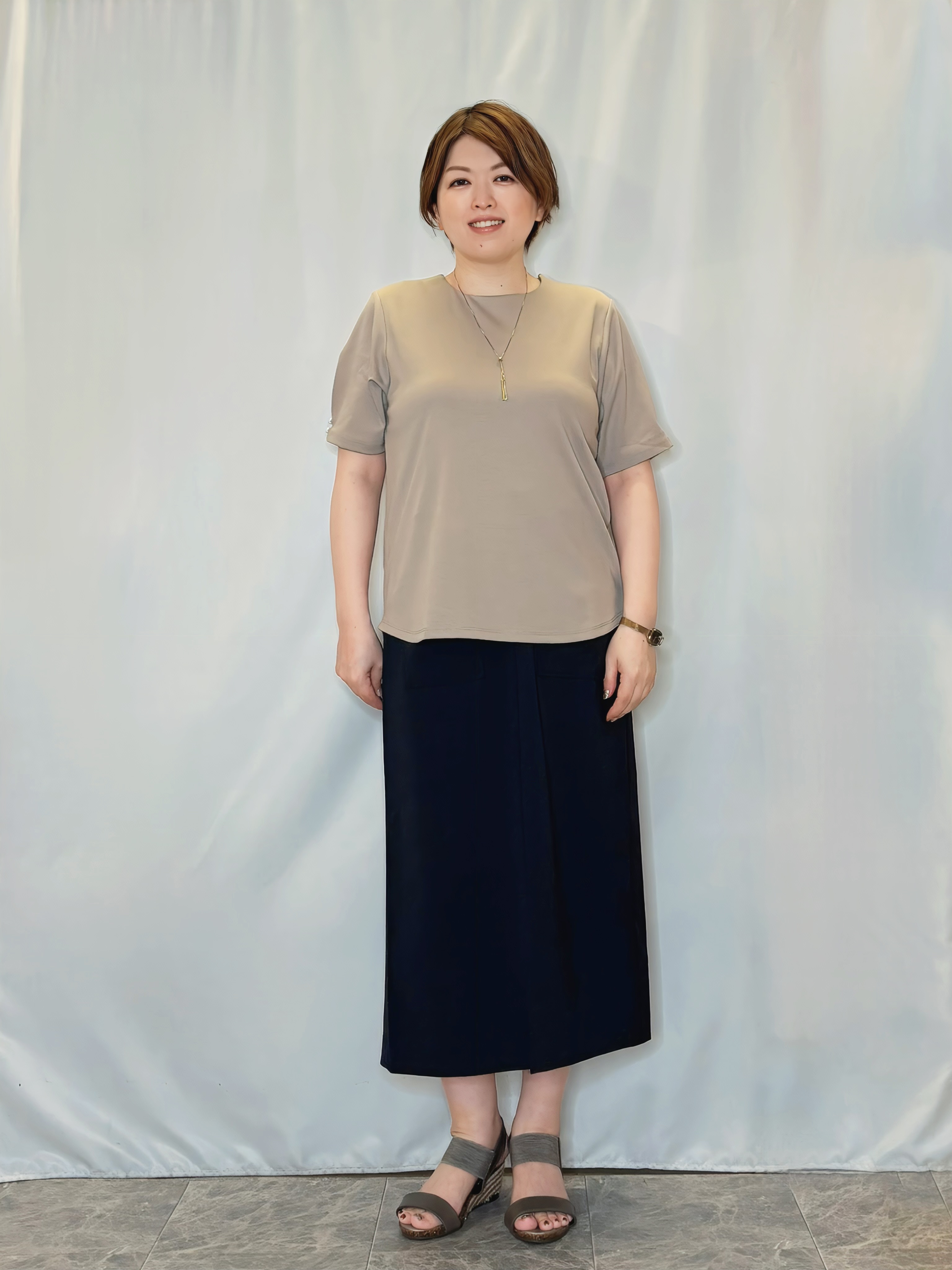 たみさんの「SHOO･LA･RUE｜【2点セット/洗濯機可/S-LL】ネックレス付き お袖パールブラウス」を使ったコーディネート