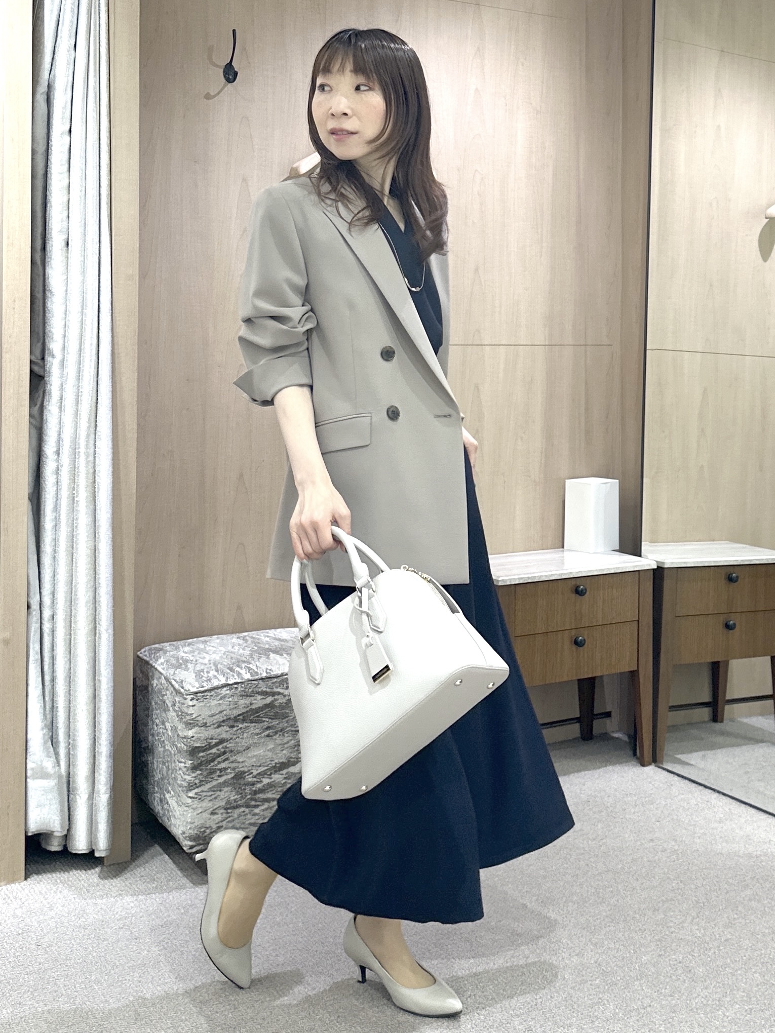 Miwaさんの「UNTITLED｜【新色追加/セットアップ可】エアリー ダブルブレストジャケット」を使ったコーディネート