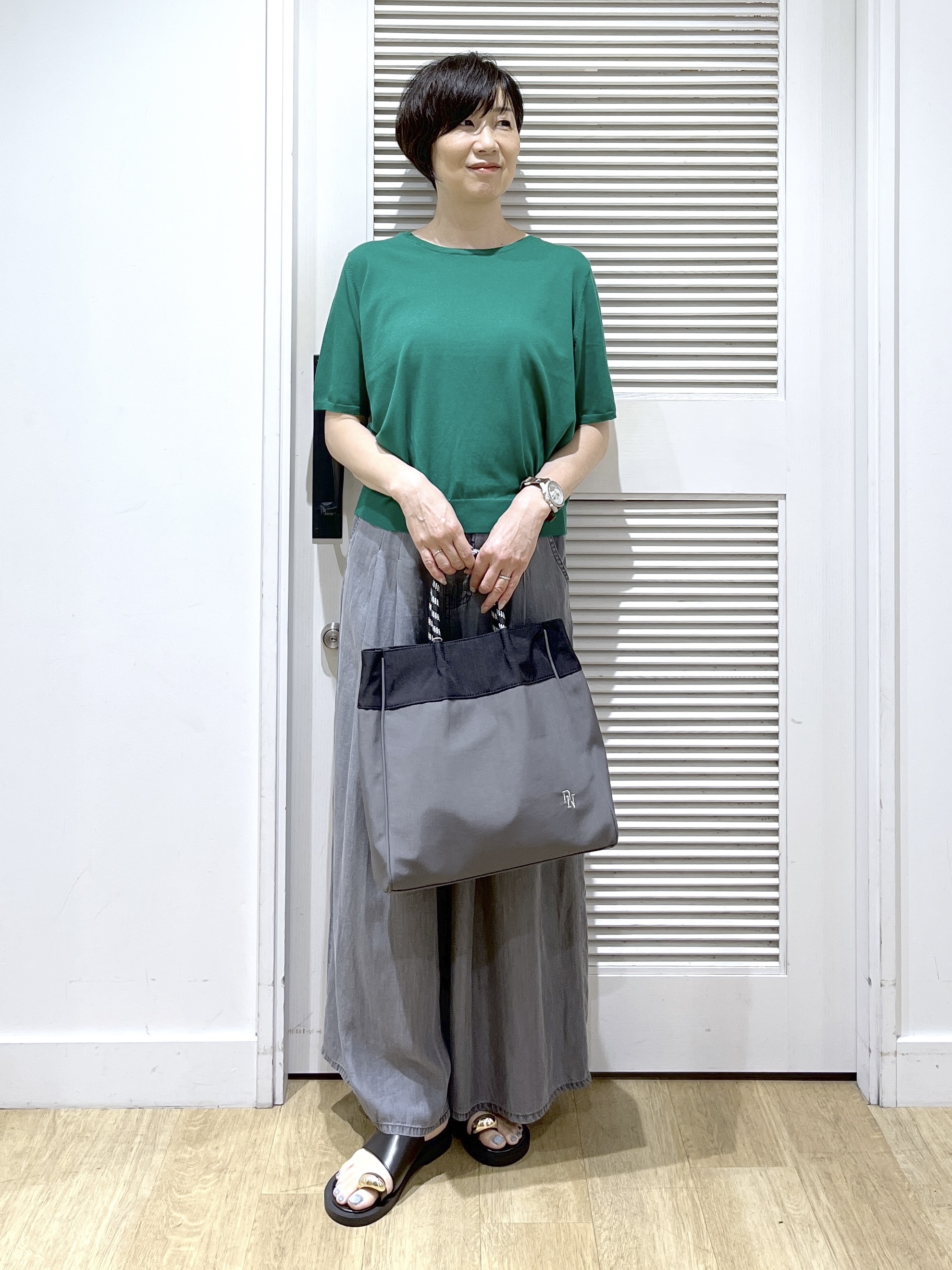 Miyazakiさんの「Dessin｜【9色展開/接触冷感/UVカット】ドライタッチサマーニットT」を使ったコーディネート