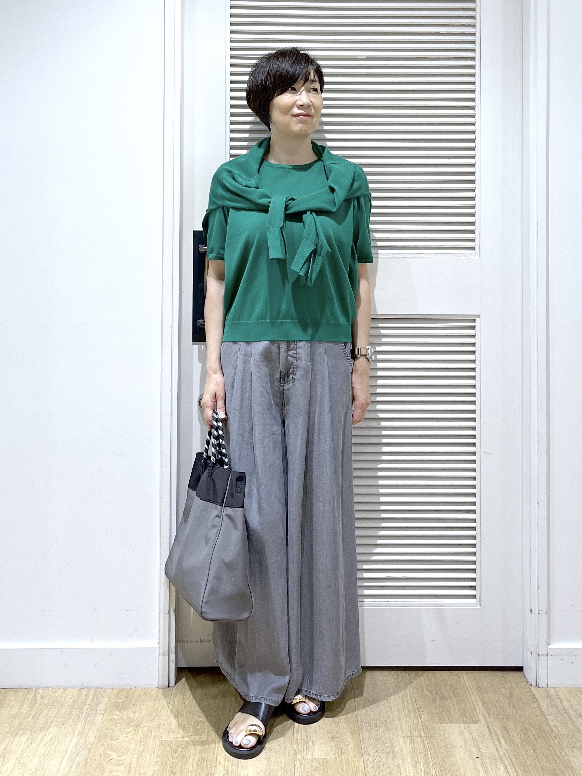 Miyazakiさんの「Dessin｜【9色展開/接触冷感/UVカット】ドライタッチサマーニットT」を使ったコーディネート
