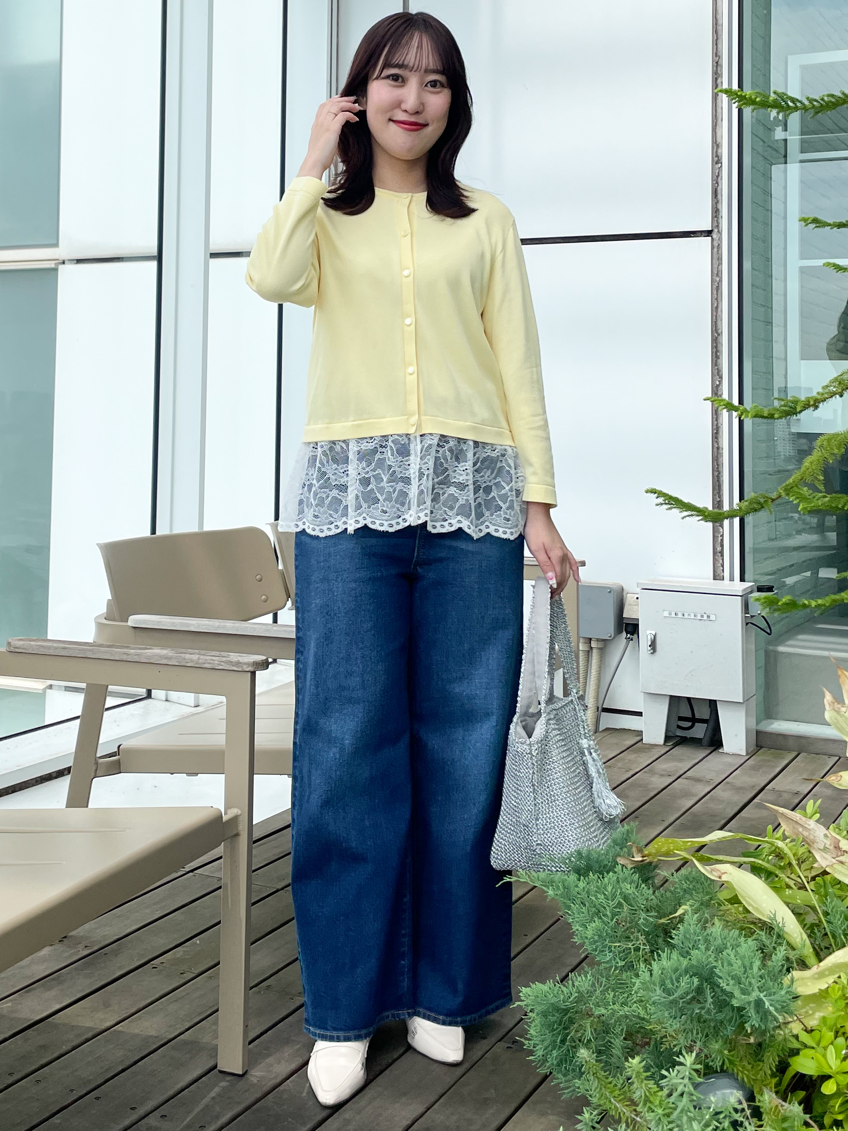 yukariさんの「Reflect｜【手洗い可】レースデザインニットカーディガン」を使ったコーディネート