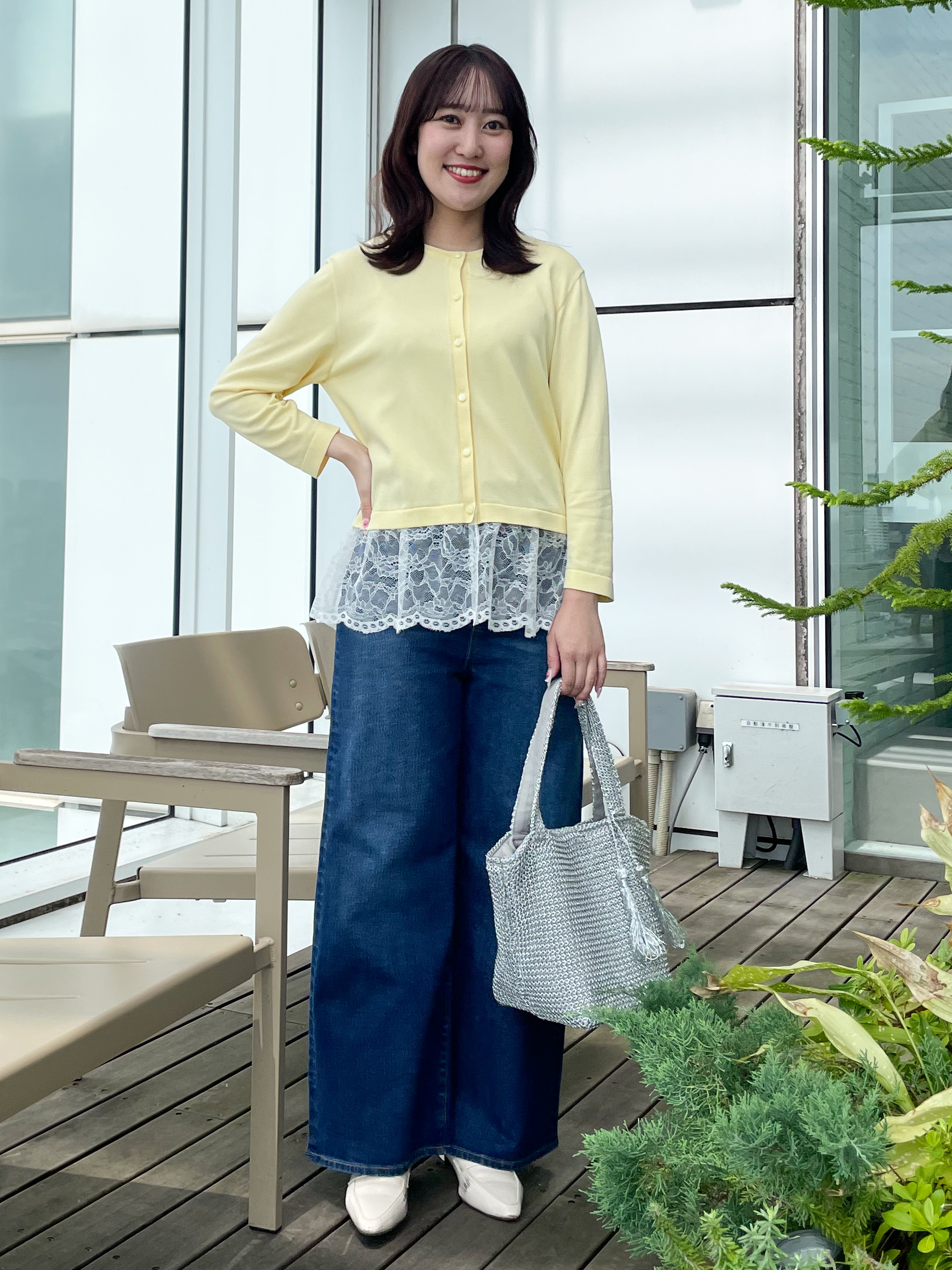 yukariさんの「Reflect｜【手洗い可】レースデザインニットカーディガン」を使ったコーディネート
