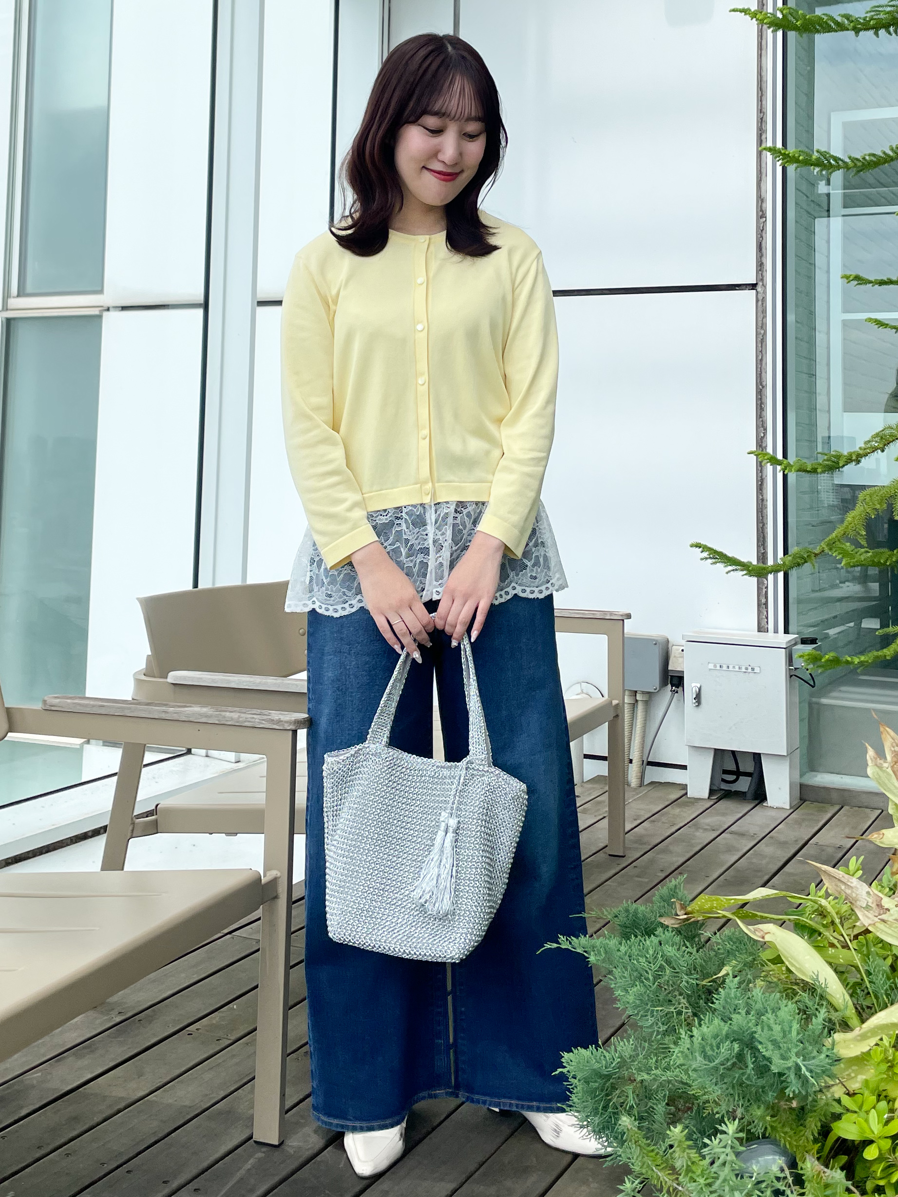 yukariさんの「Reflect｜【手洗い可】レースデザインニットカーディガン」を使ったコーディネート