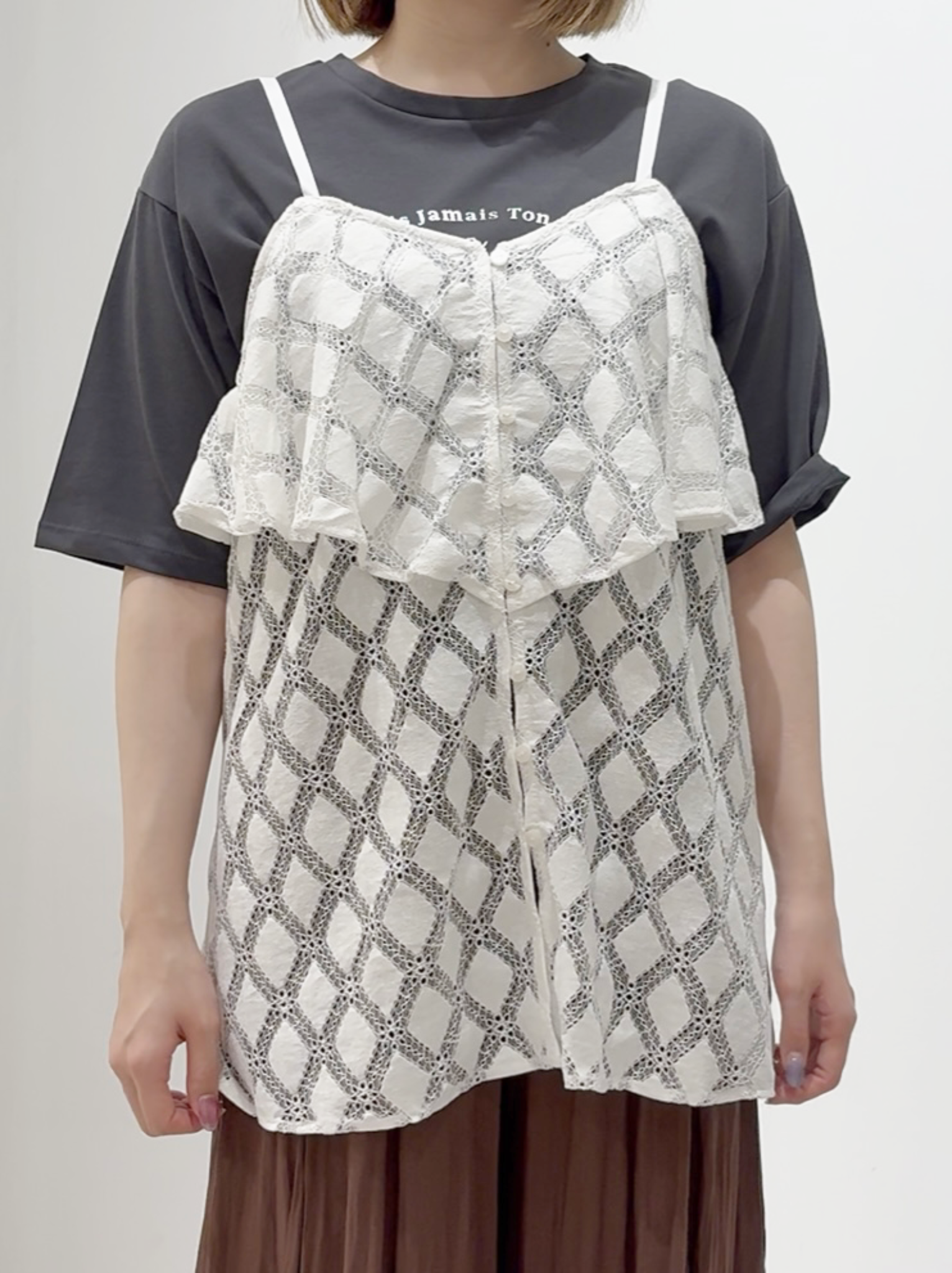 しかっちさんの「grove｜【UVカット/接触冷感】プリントアソート5分袖Tシャツ」を使ったコーディネート