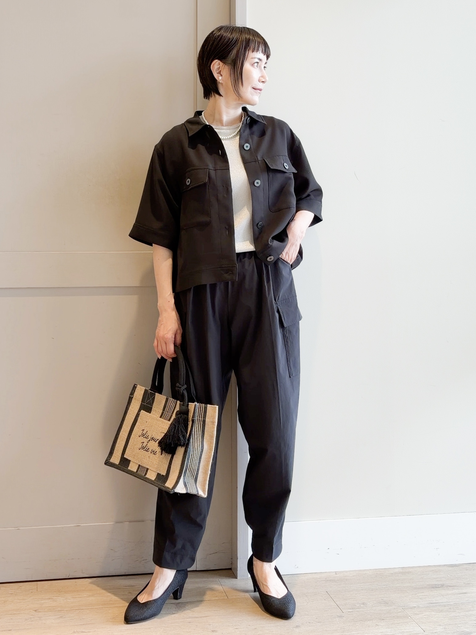 yamakoさんの「grove｜【吸水速乾・通気性・洗える】衿付きハーフジャケット」を使ったコーディネート