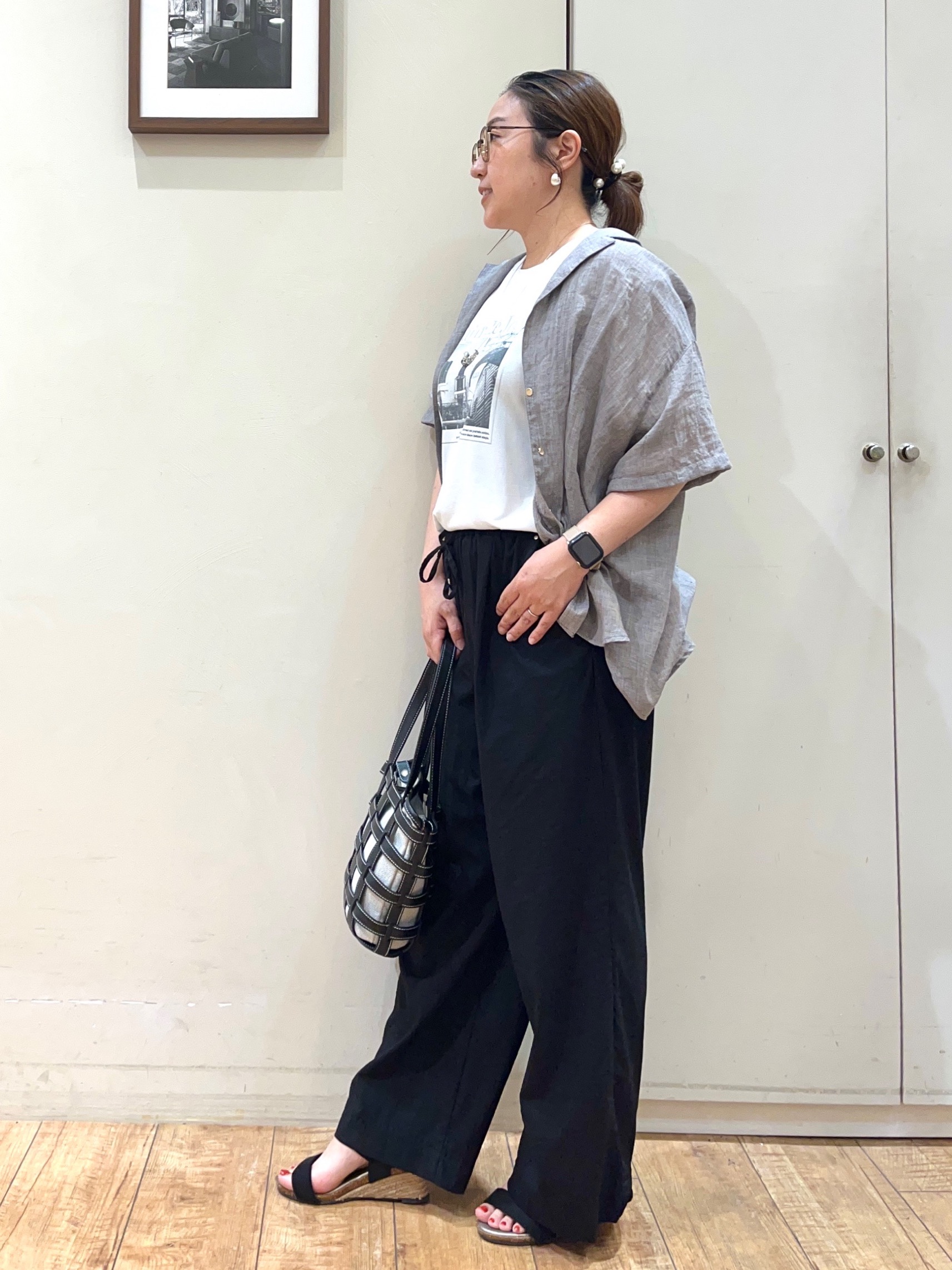 harusakuさんの「SHOO･LA･RUE｜【S-LL】ナチュラルに決まる 半袖シアーシャツジャケット」を使ったコーディネート