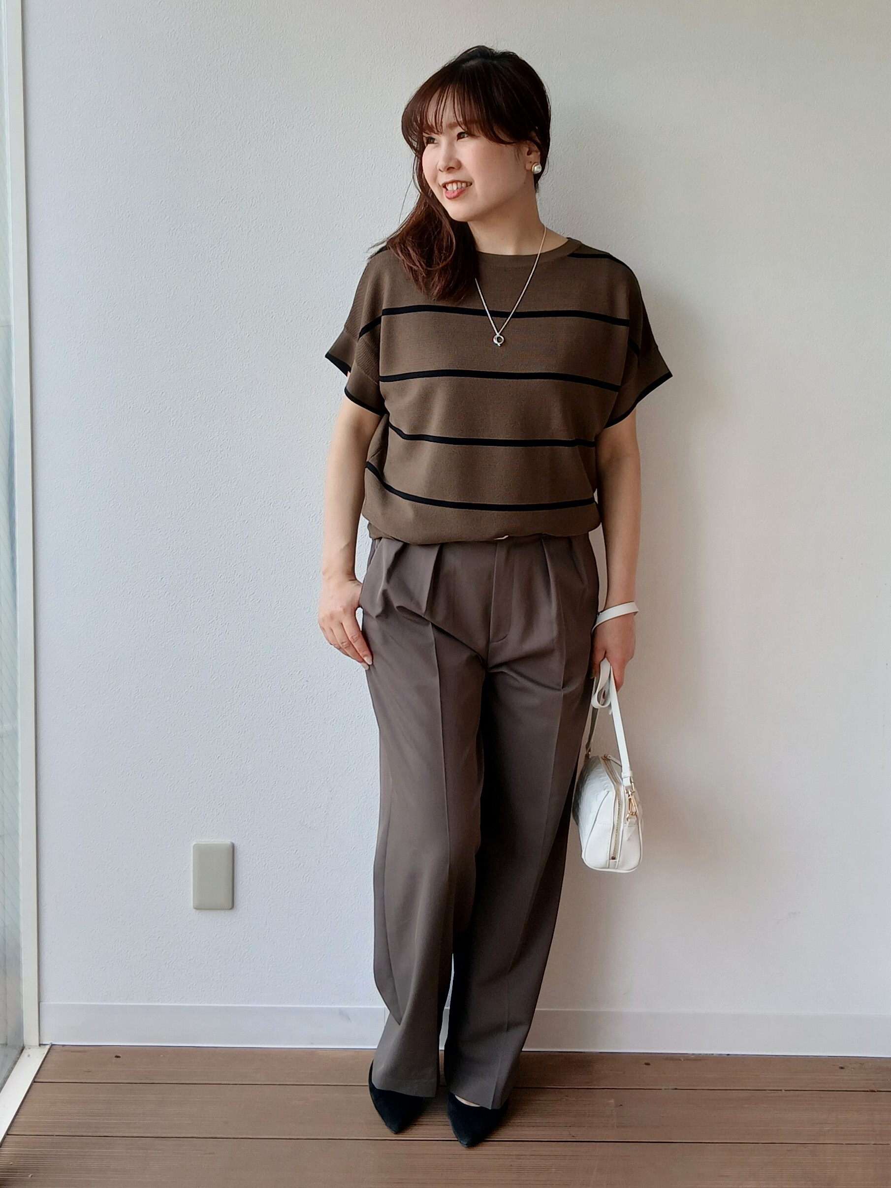 なみきさんの「UNTITLED｜【11色展開/体型カバー】前後2WAYフレンチスリーブニット」を使ったコーディネート