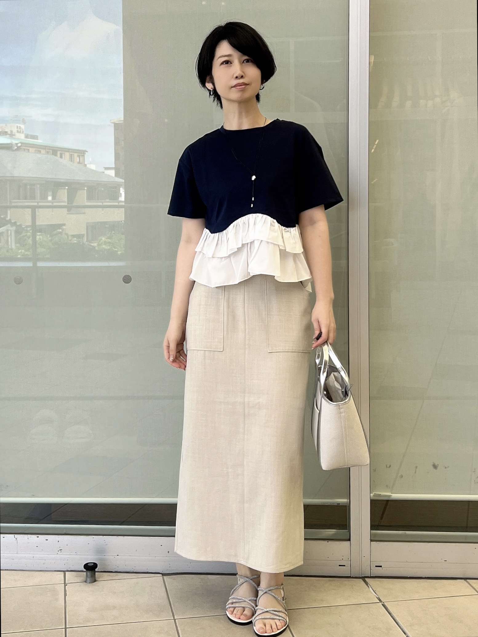 yo-koさんの「OPAQUE.CLIP｜裾フリルドッキングTシャツ【洗濯機OK】」を使ったコーディネート