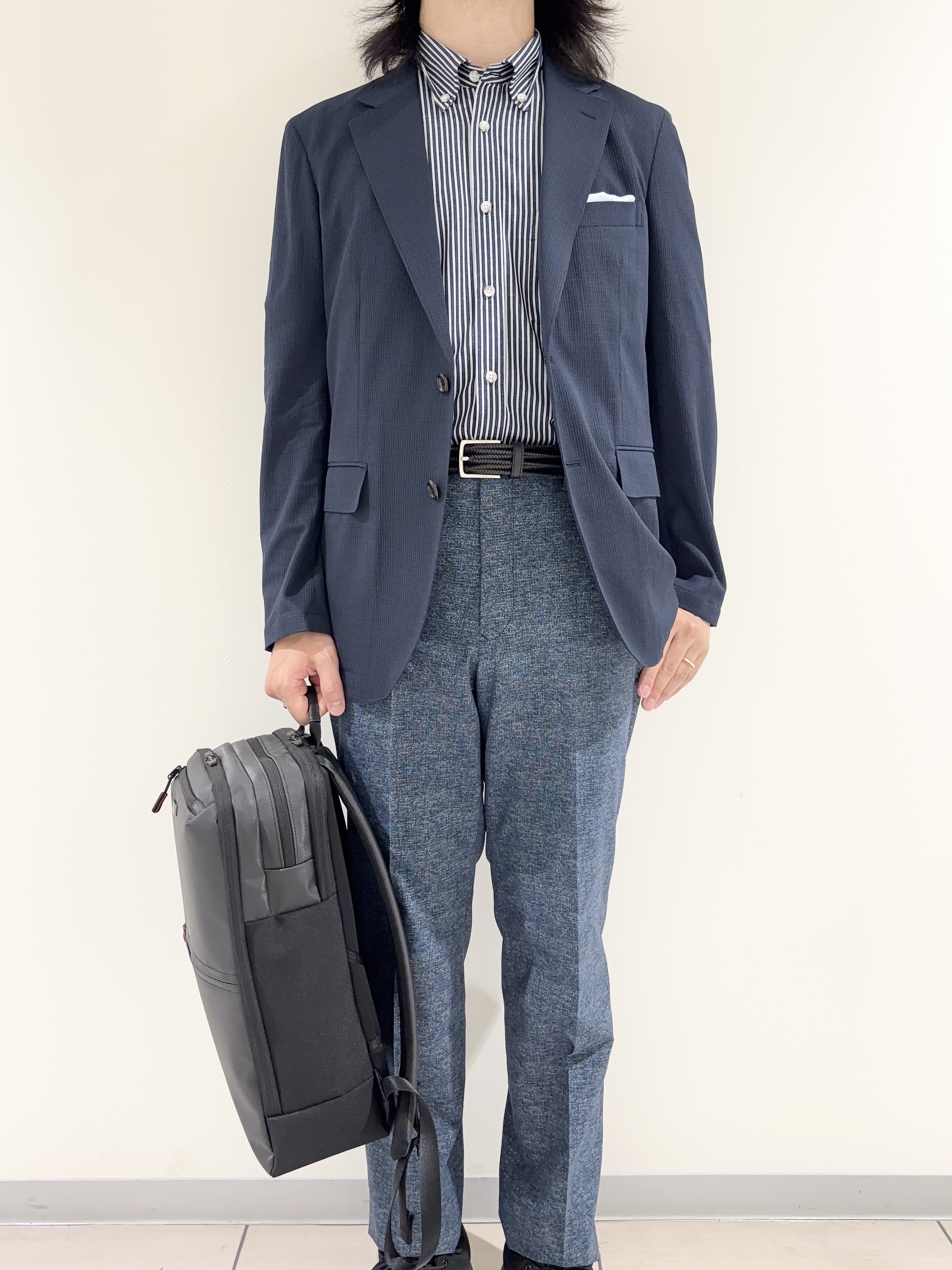 及川さんの「TAKEO KIKUCHI｜【Begin5月号掲載/通気性】トリコットサッカー ジャケット」を使ったコーディネート