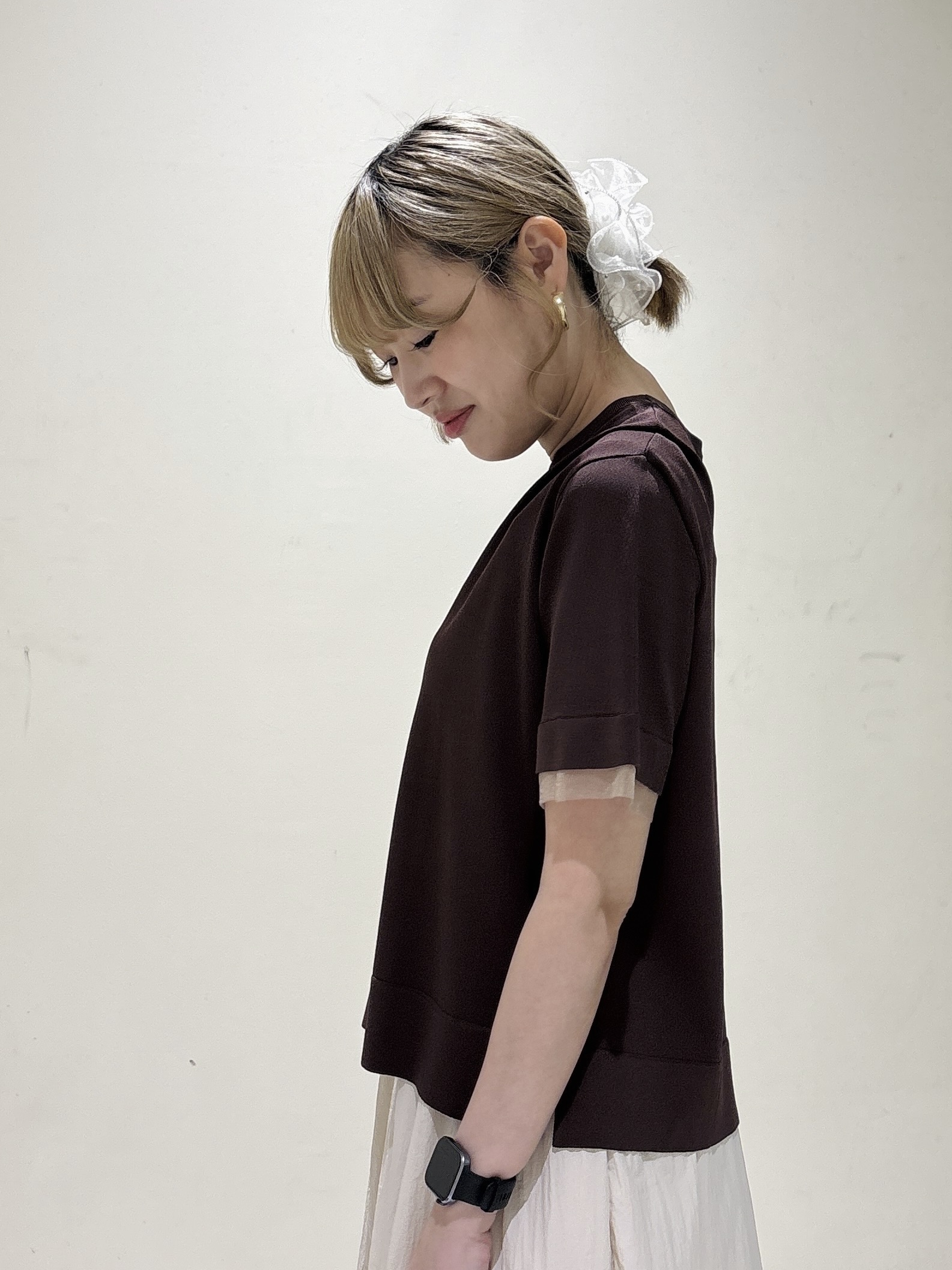 みきちぃさんの「OPAQUE.CLIP｜【UV／接触冷感／抗ピル】シアー＆レイヤード風さらりニット《洗濯機OK》」を使ったコーディネート