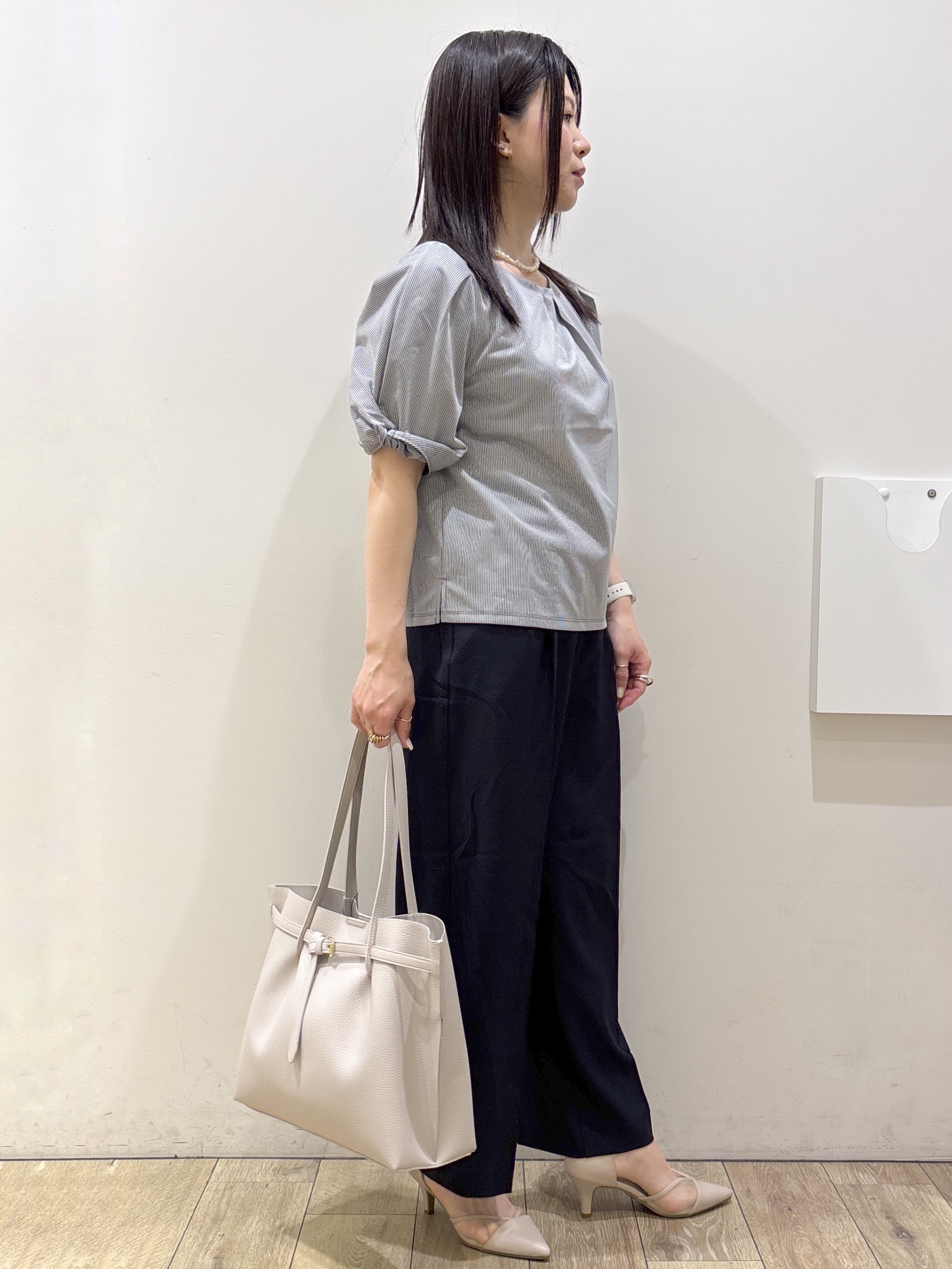 mameさんの「index｜【吸水速乾】ストライプ調デザインスリーブトップス《洗濯機OK》」を使ったコーディネート