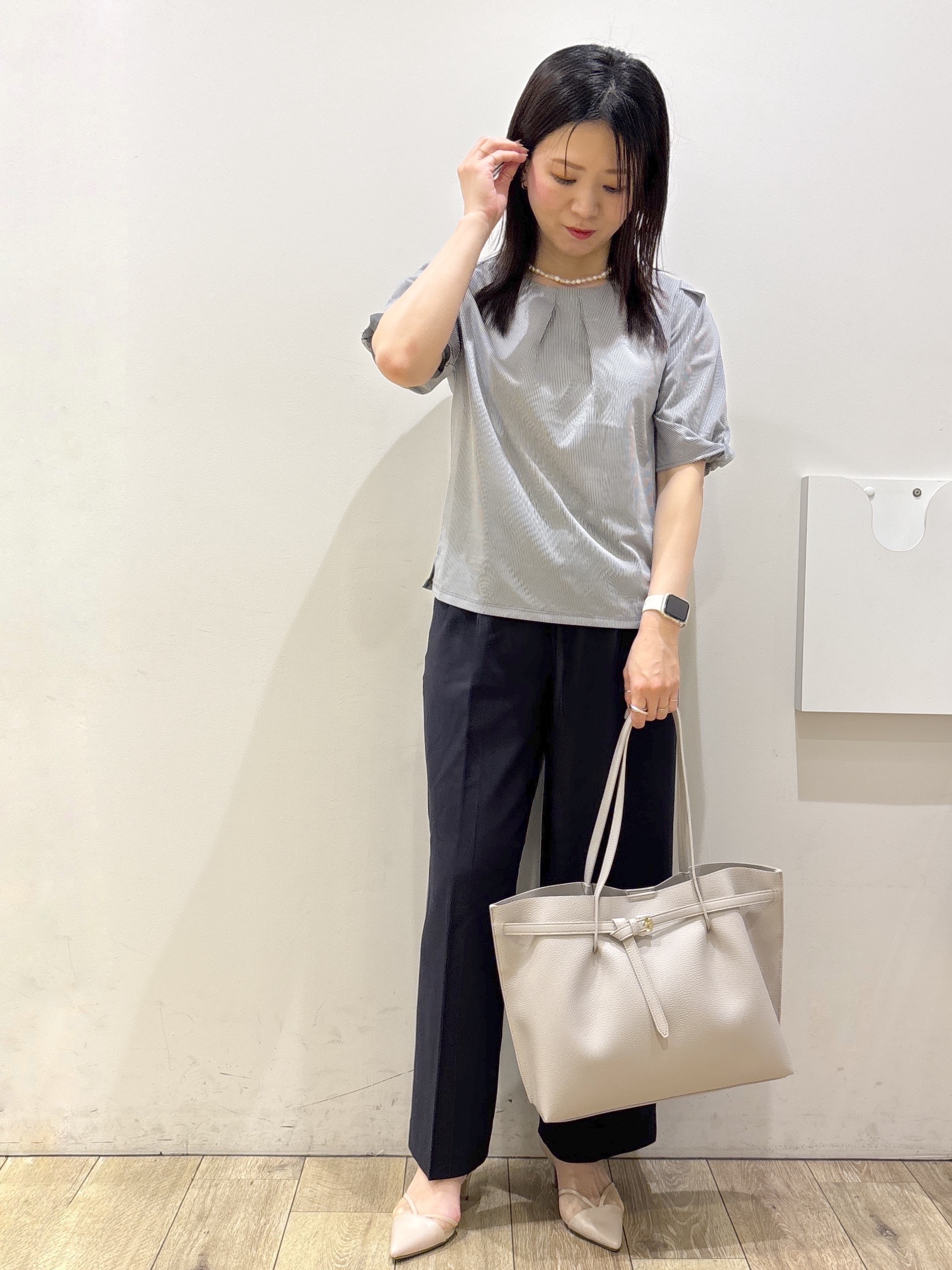 mameさんの「index｜【吸水速乾】ストライプ調デザインスリーブトップス《洗濯機OK》」を使ったコーディネート