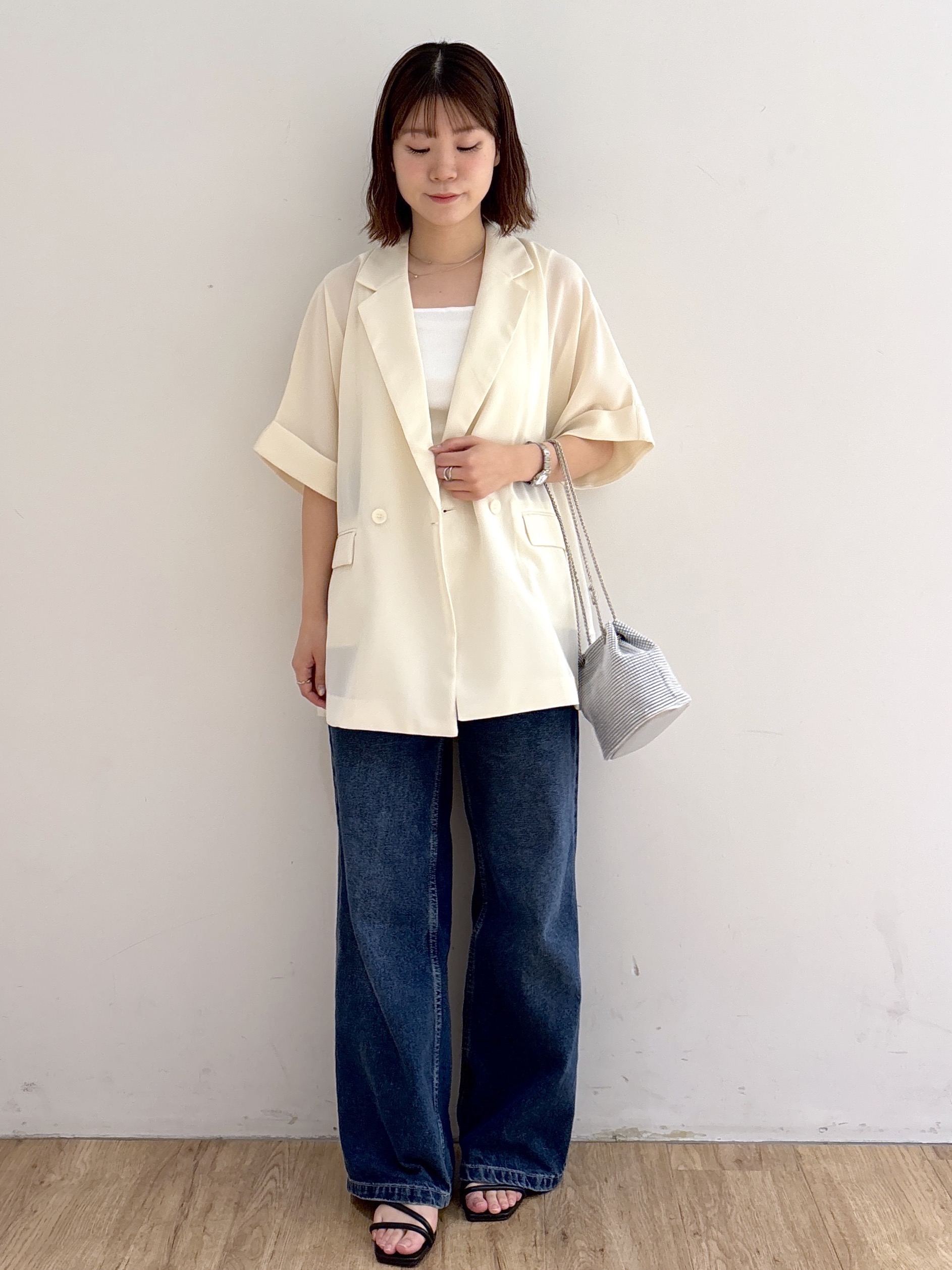 mireiさんの「OPAQUE.CLIP｜【接触冷感／吸水速乾／防シワ】リネンライクテーラードジャケット《洗濯機OK》」を使ったコーディネート