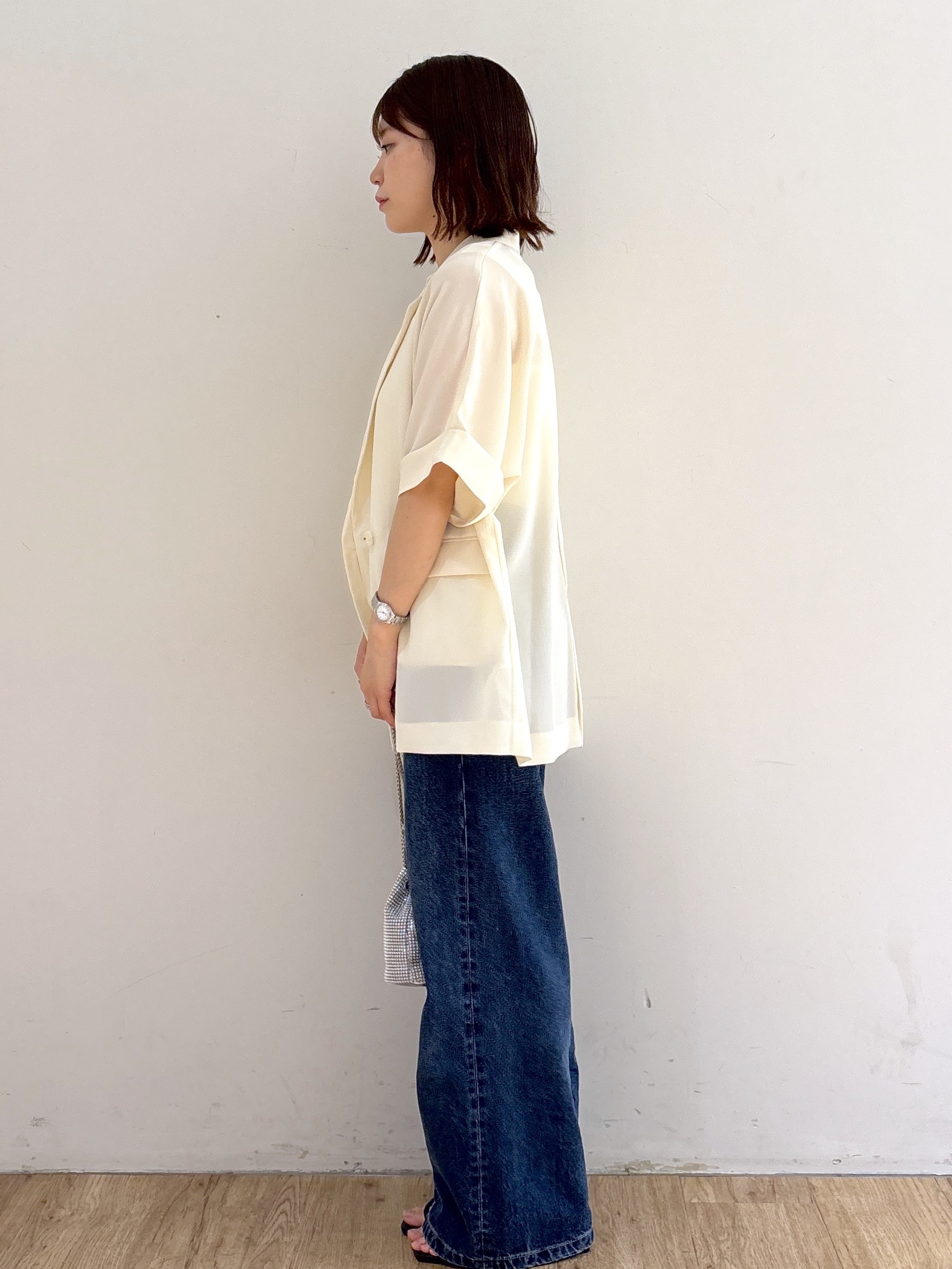 mireiさんの「OPAQUE.CLIP｜【接触冷感／吸水速乾／防シワ】リネンライクテーラードジャケット《洗濯機OK》」を使ったコーディネート