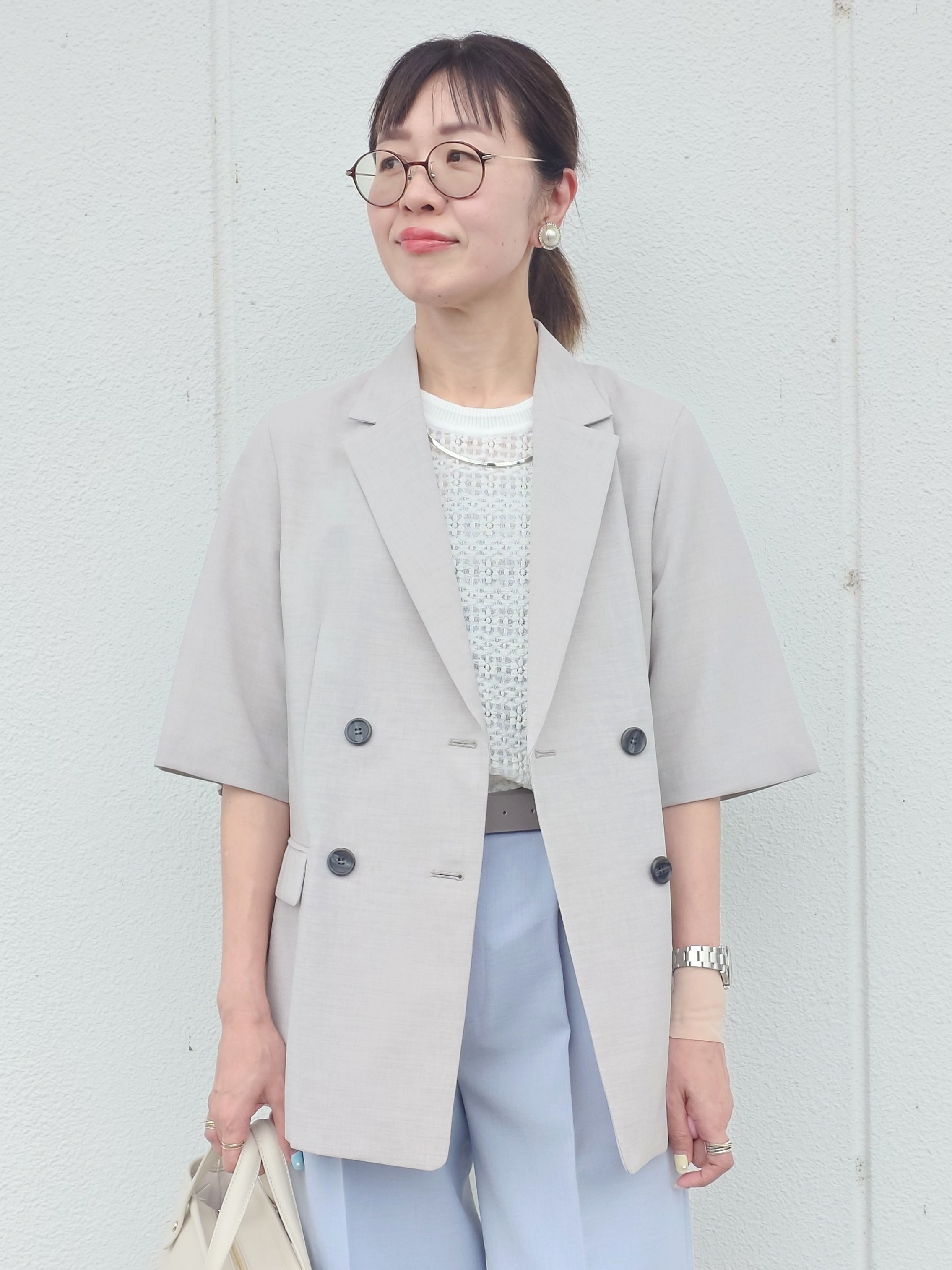MUTSUKOさんの「UNTITLED｜【シワになりにくい/セットアップ可/接触冷感】ハーフスリーブジャケット」を使ったコーディネート