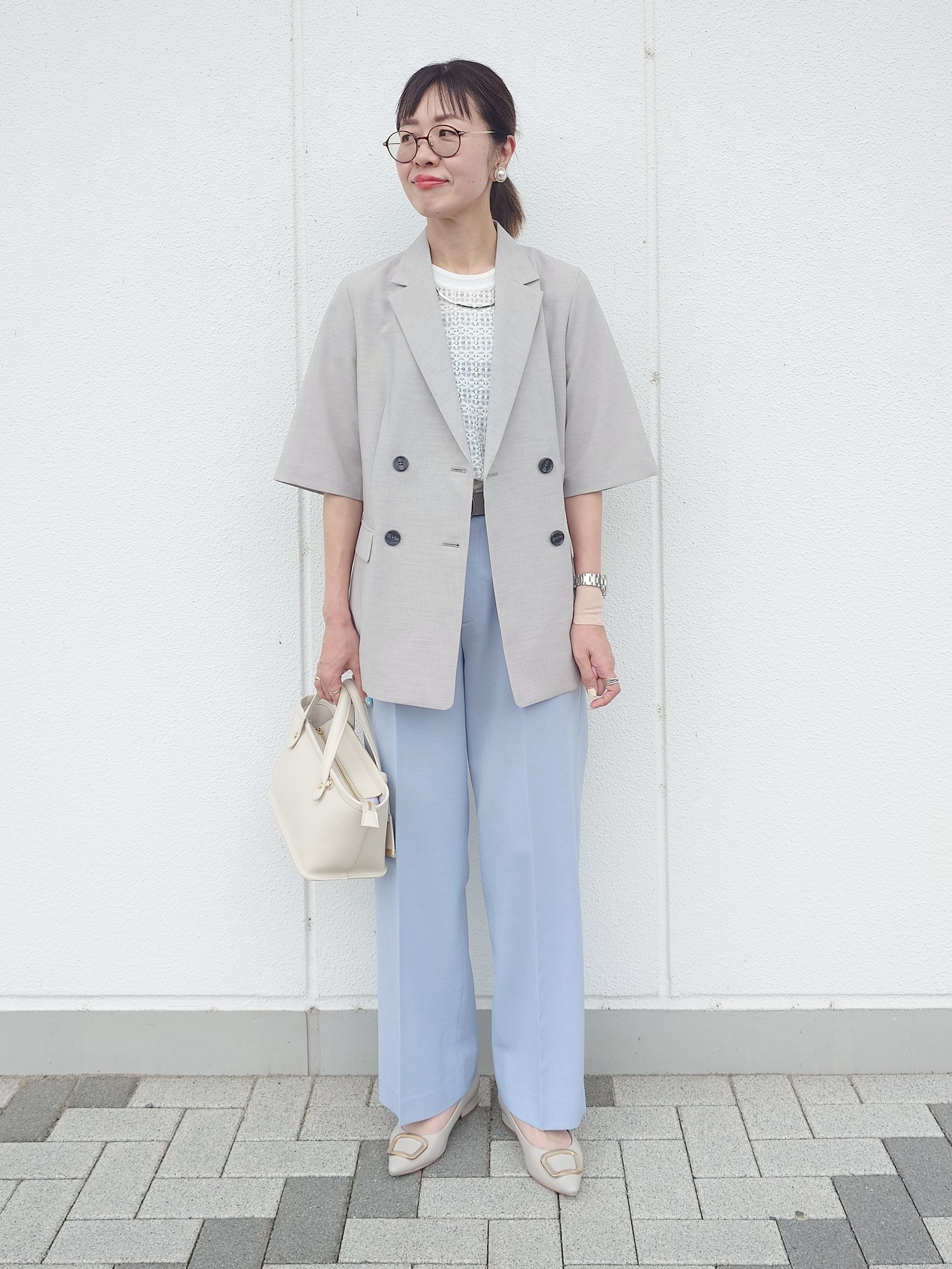 MUTSUKOさんの「UNTITLED｜【シワになりにくい/セットアップ可/接触冷感】ハーフスリーブジャケット」を使ったコーディネート