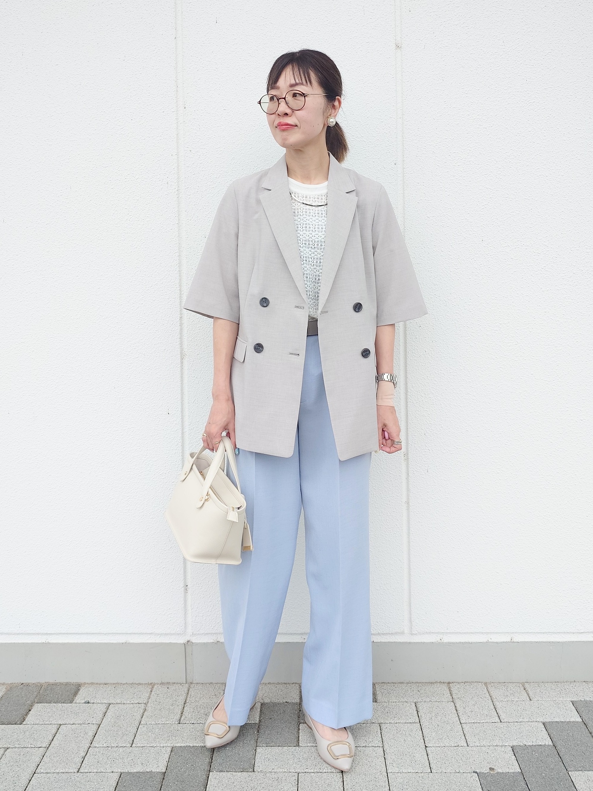 MUTSUKOさんの「UNTITLED｜【シワになりにくい/セットアップ可/接触冷感】ハーフスリーブジャケット」を使ったコーディネート