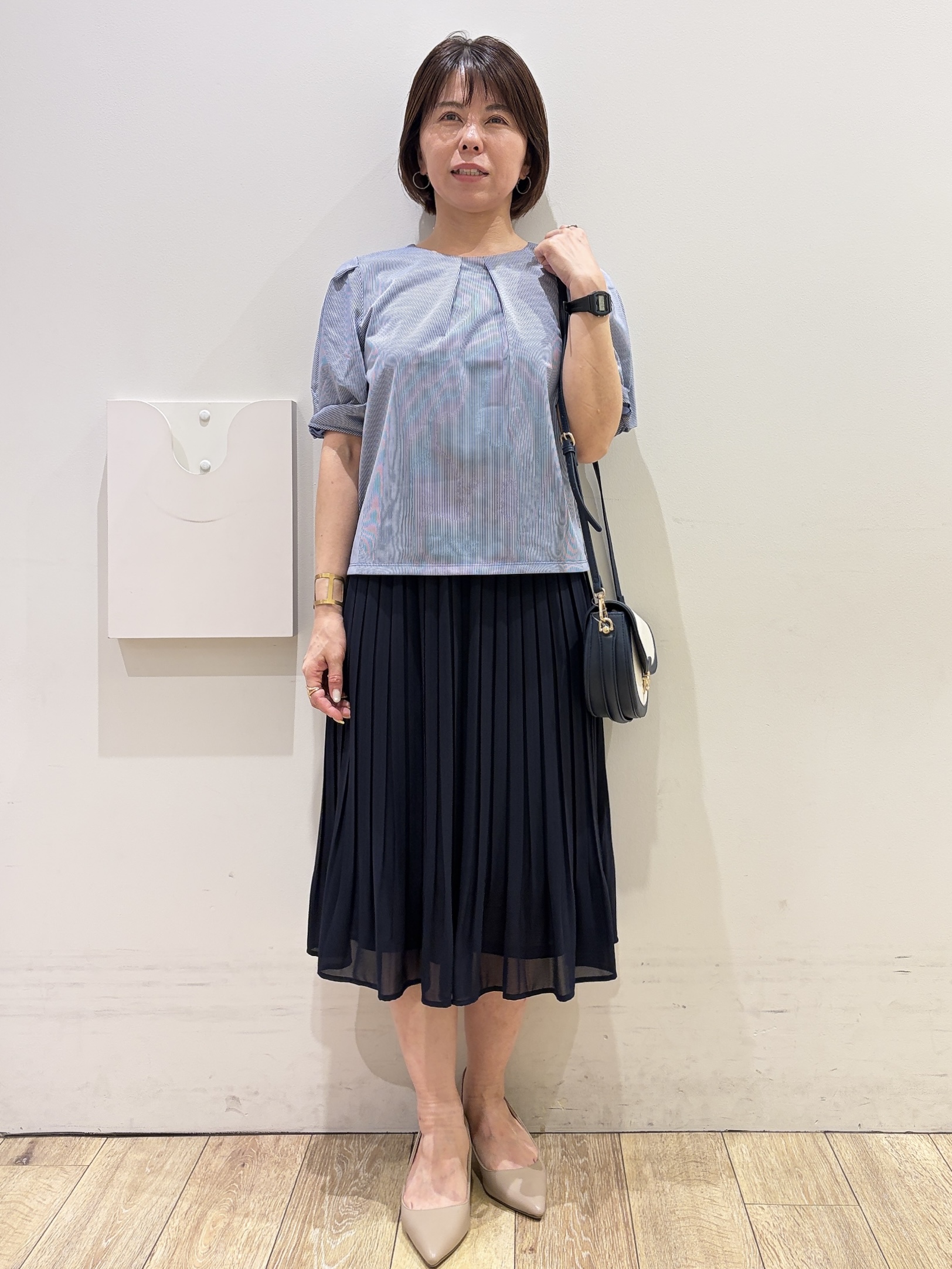 YUKOさんの「index｜【吸水速乾】ストライプ調デザインスリーブトップス《洗濯機OK》」を使ったコーディネート
