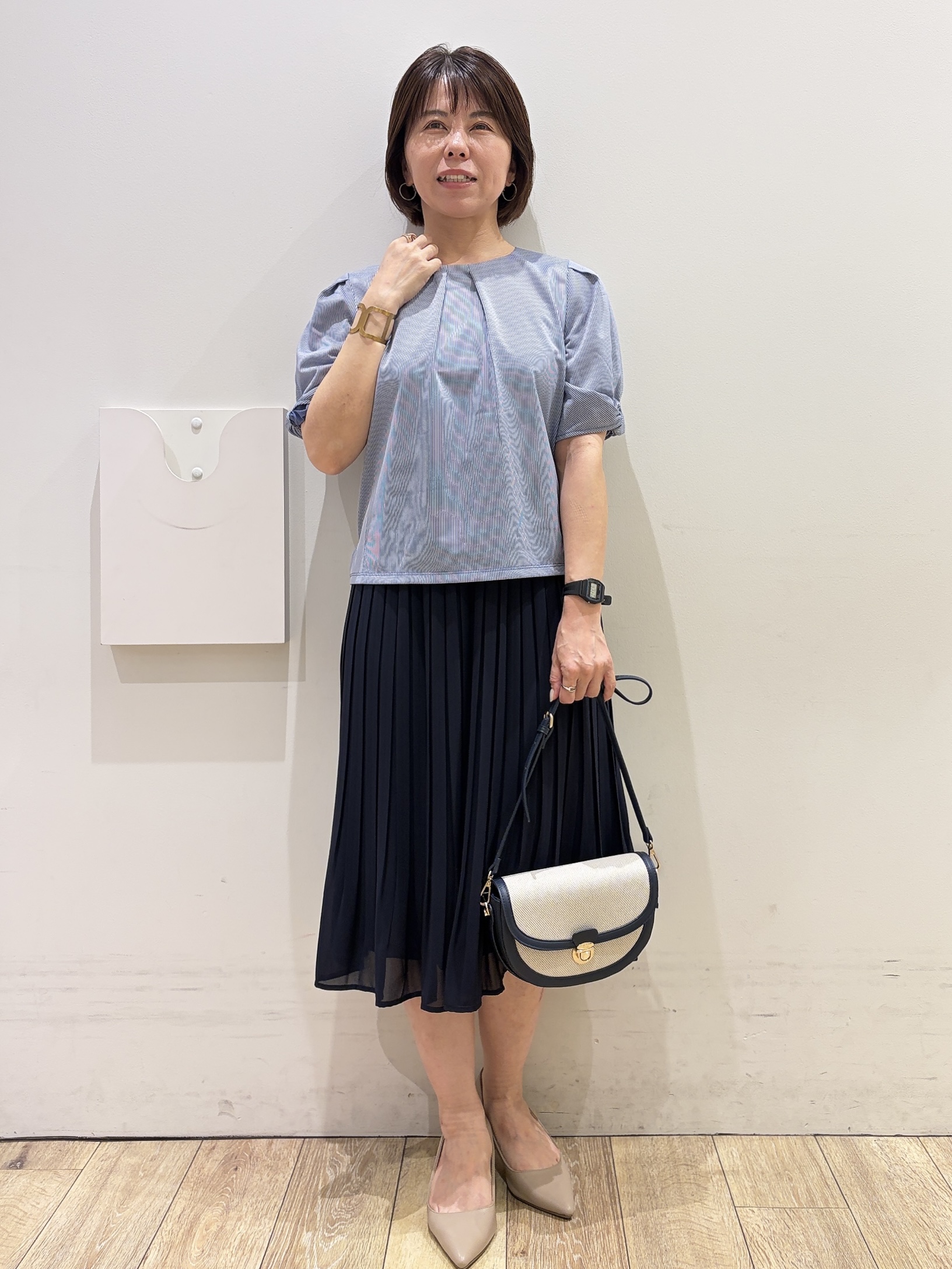 YUKOさんの「index｜【吸水速乾】ストライプ調デザインスリーブトップス《洗濯機OK》」を使ったコーディネート