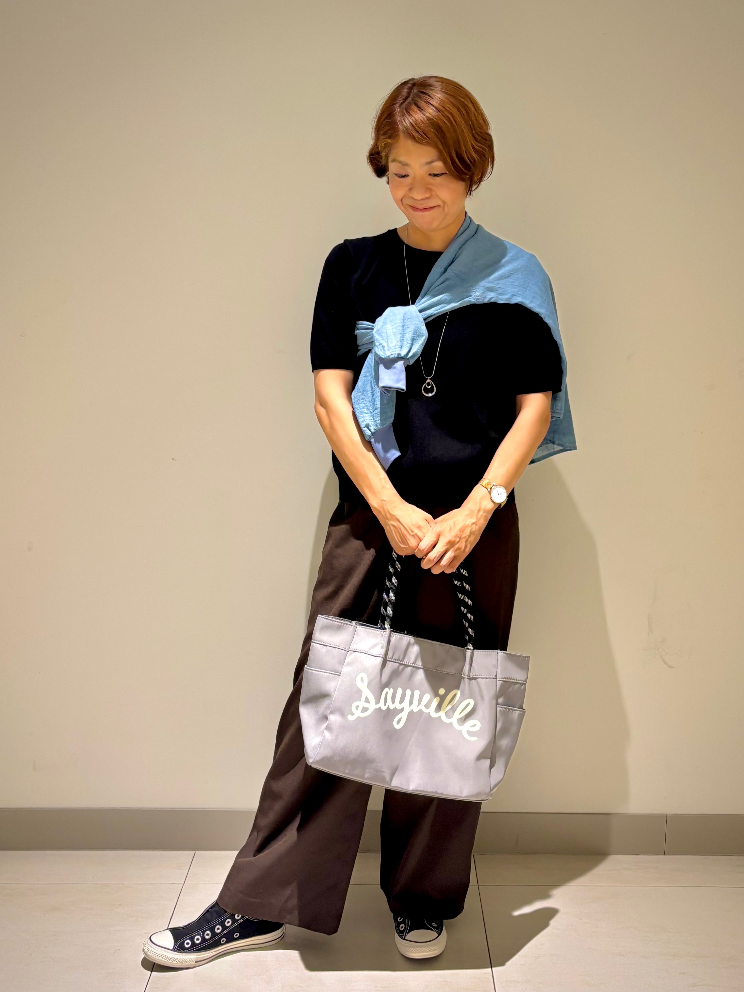 Haruさんの「Dessin｜【9色展開/接触冷感/UVカット】ドライタッチサマーニットT」を使ったコーディネート