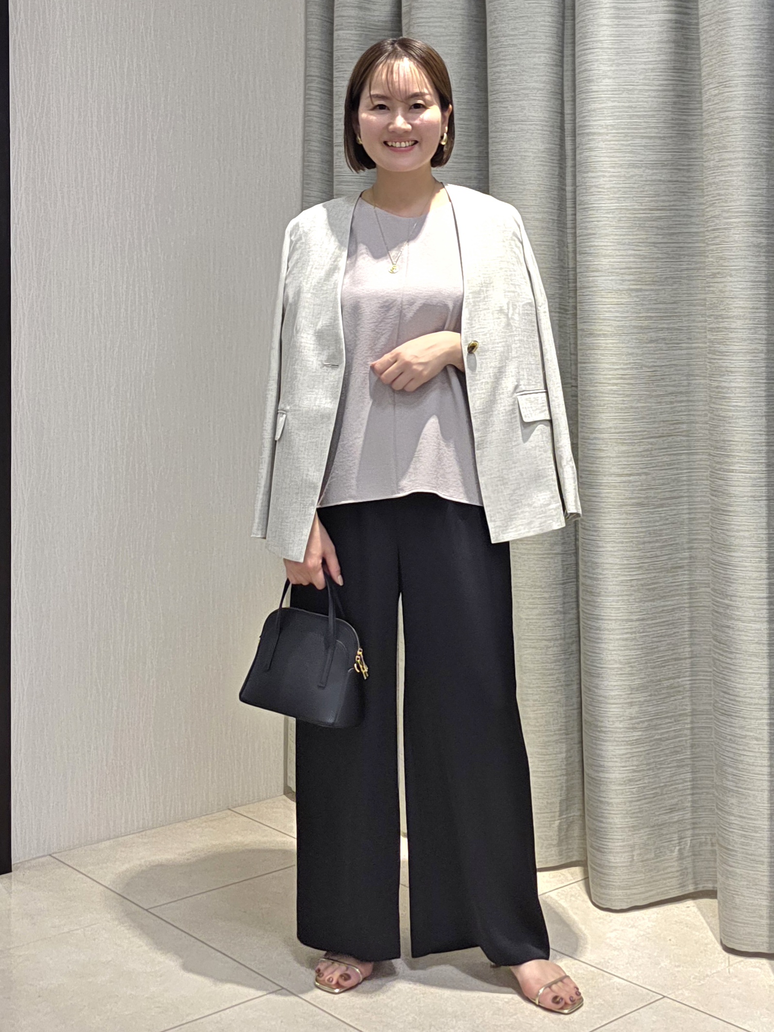 naokoさんの「UNTITLED｜◆【さらりと快適/セットアップ可/UV/接触冷感】スラブカラーレスジャケット」を使ったコーディネート