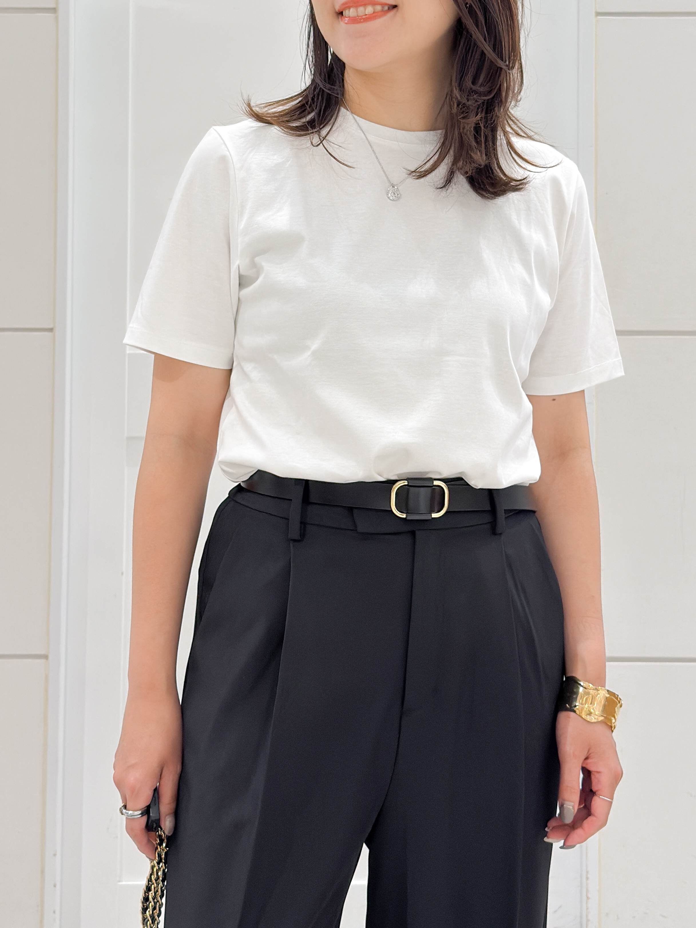 yuka.aさんの「OPAQUE.CLIP｜オーガニックコットン混ベーシックTシャツ【洗濯機OK】《SS～LL》」を使ったコーディネート