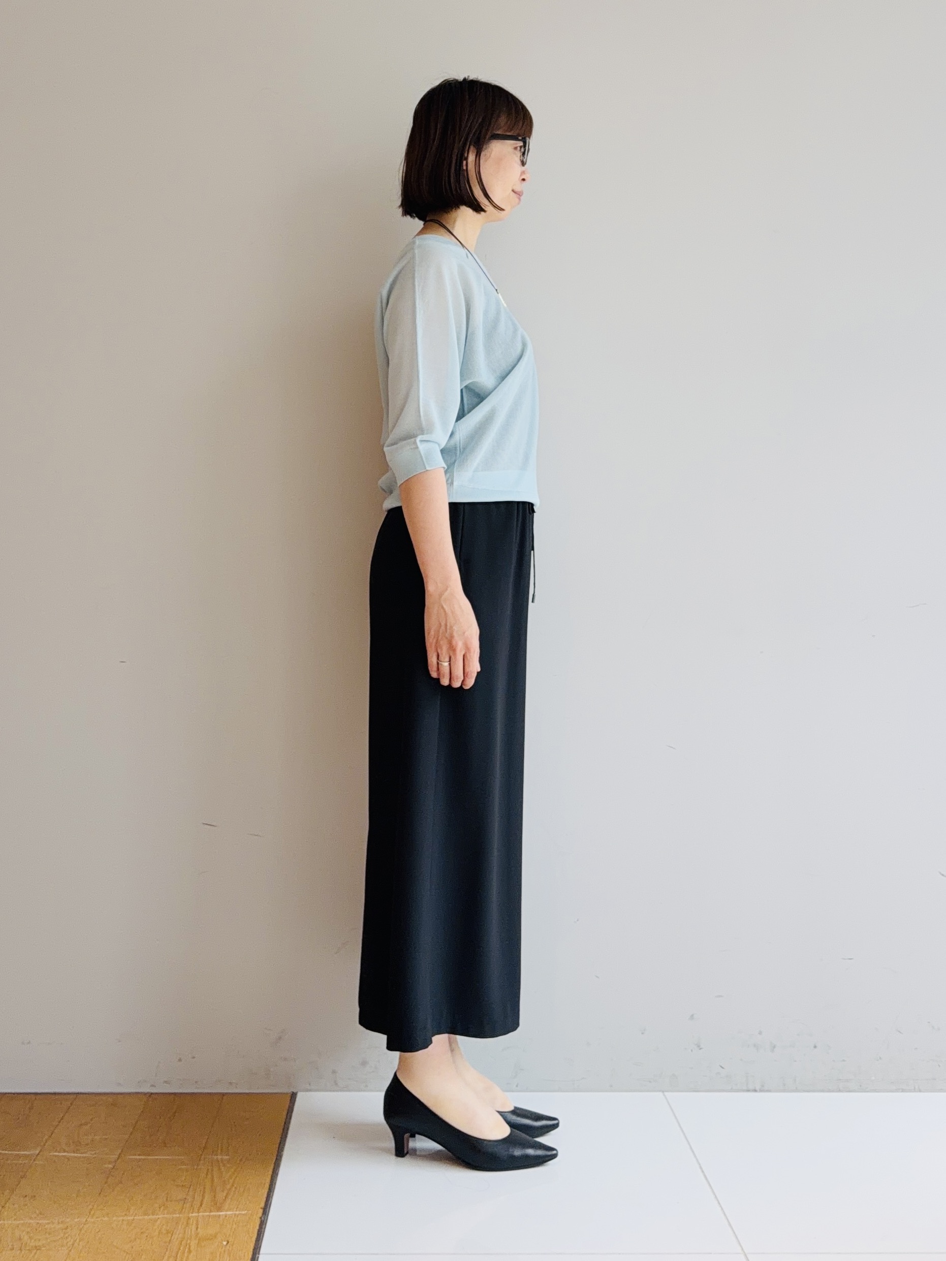 murayamaさんの「INDIVI｜【体型カバー／洗える】シアードルマンニット」を使ったコーディネート