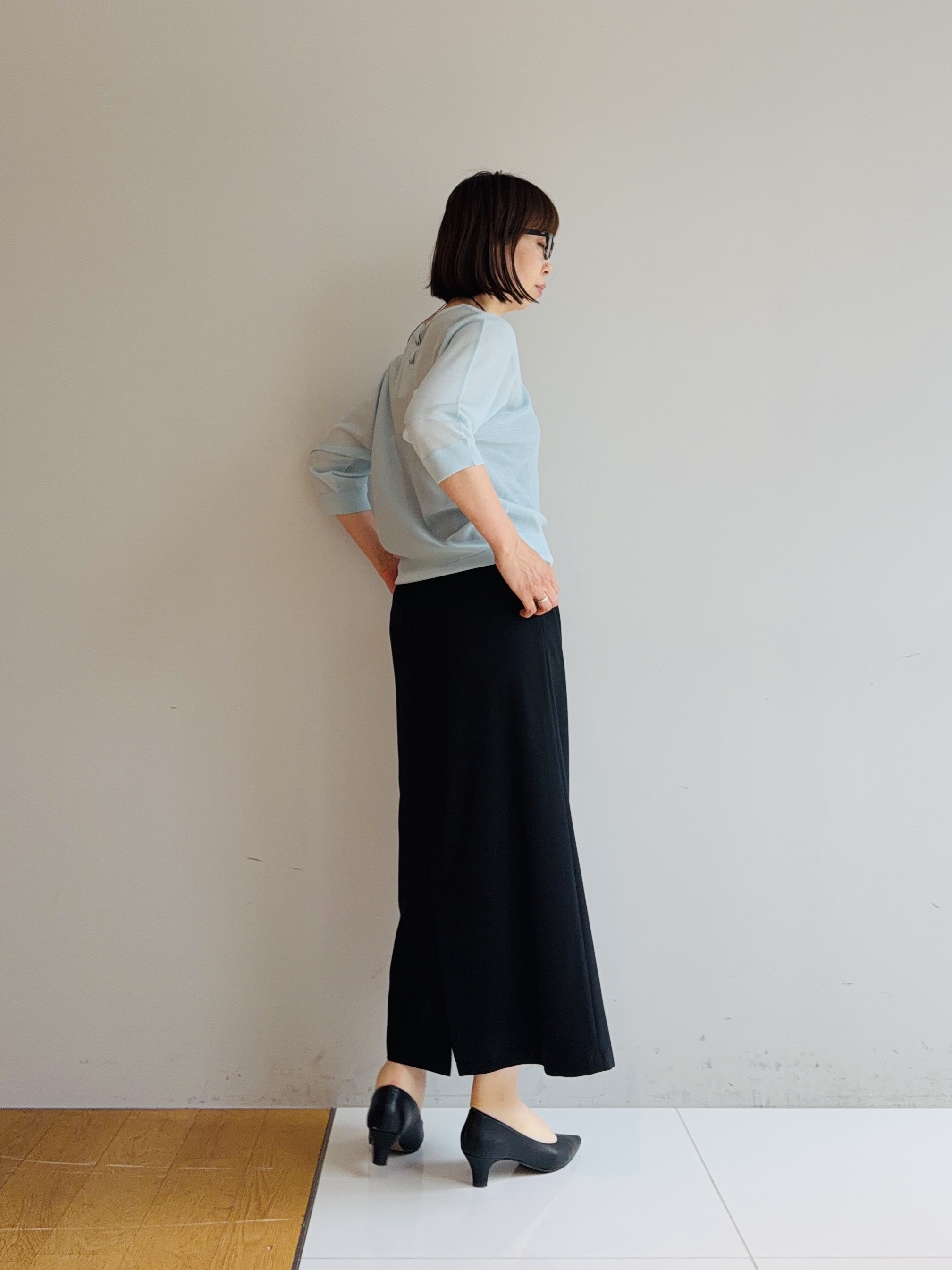 murayamaさんの「INDIVI｜【体型カバー／洗える】シアードルマンニット」を使ったコーディネート