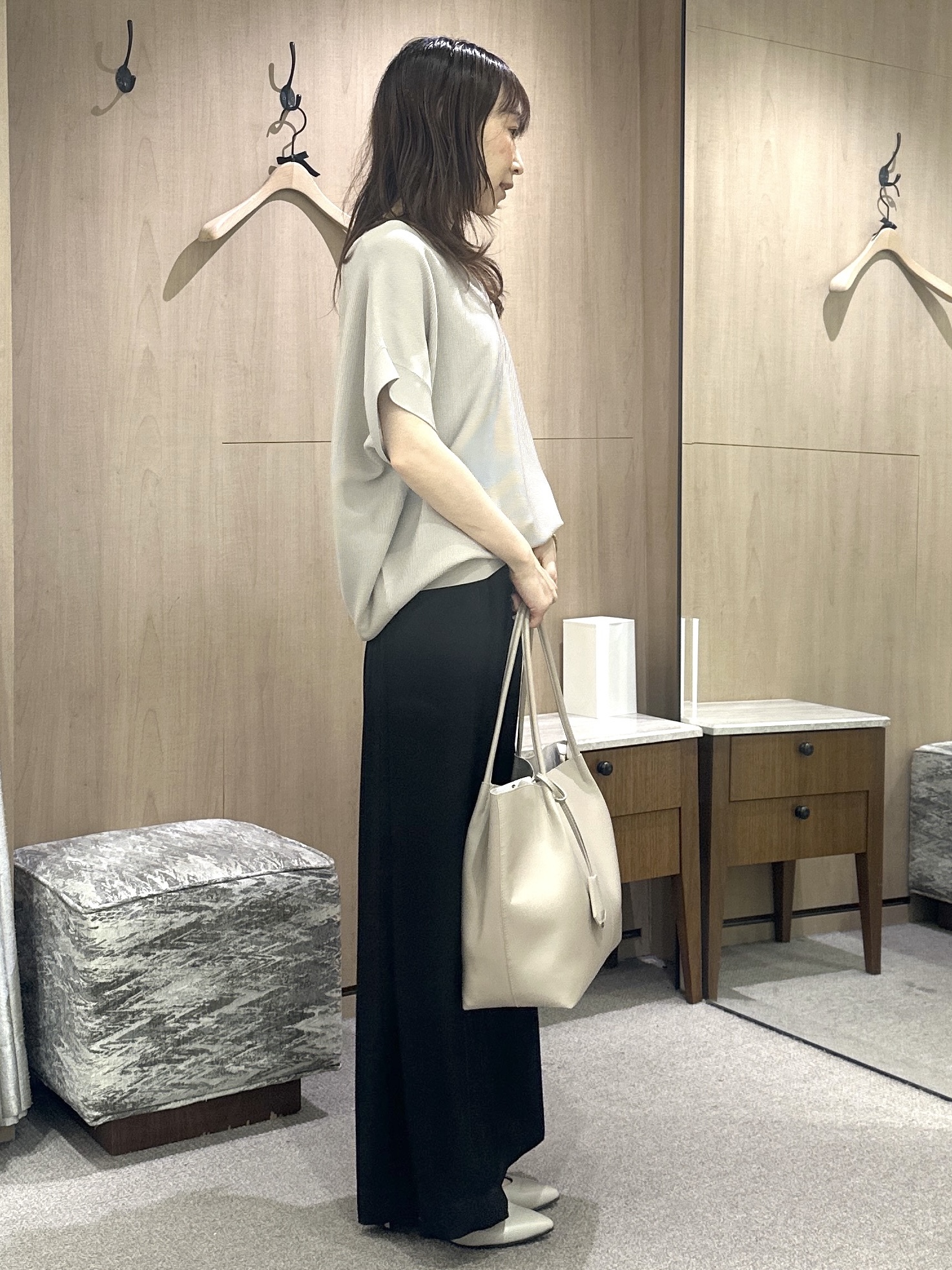 Miwaさんの「UNTITLED｜【11色展開/体型カバー】前後2WAYフレンチスリーブニット」を使ったコーディネート