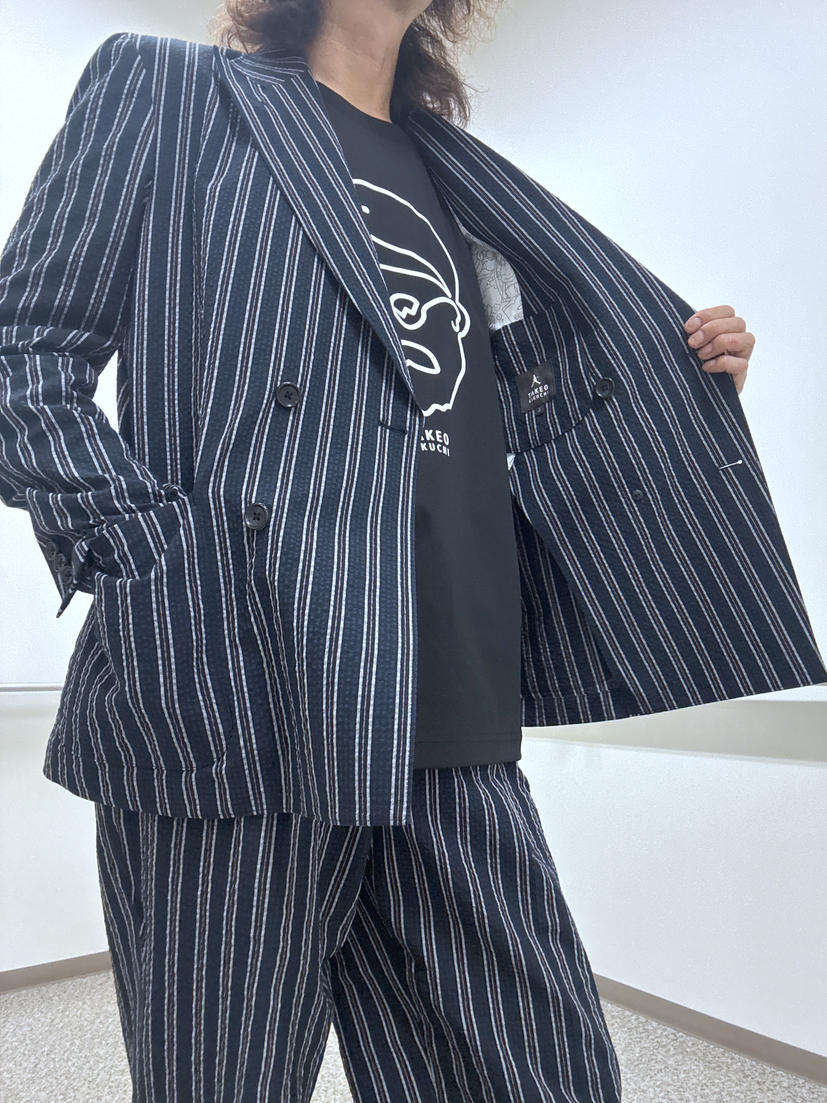 おーのさんの「TAKEO KIKUCHI｜【BOWLER HAT LABEL】サッカーストライプ ダブルジャケット」を使ったコーディネート