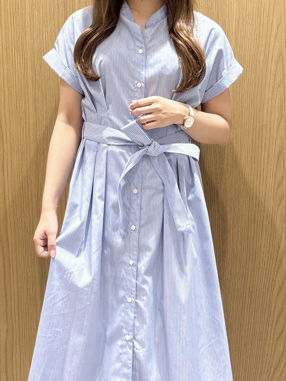 ゆいさんの「index｜【接触冷感／UV】ストライプタックシャツワンピース《洗濯機OK》」を使ったコーディネート