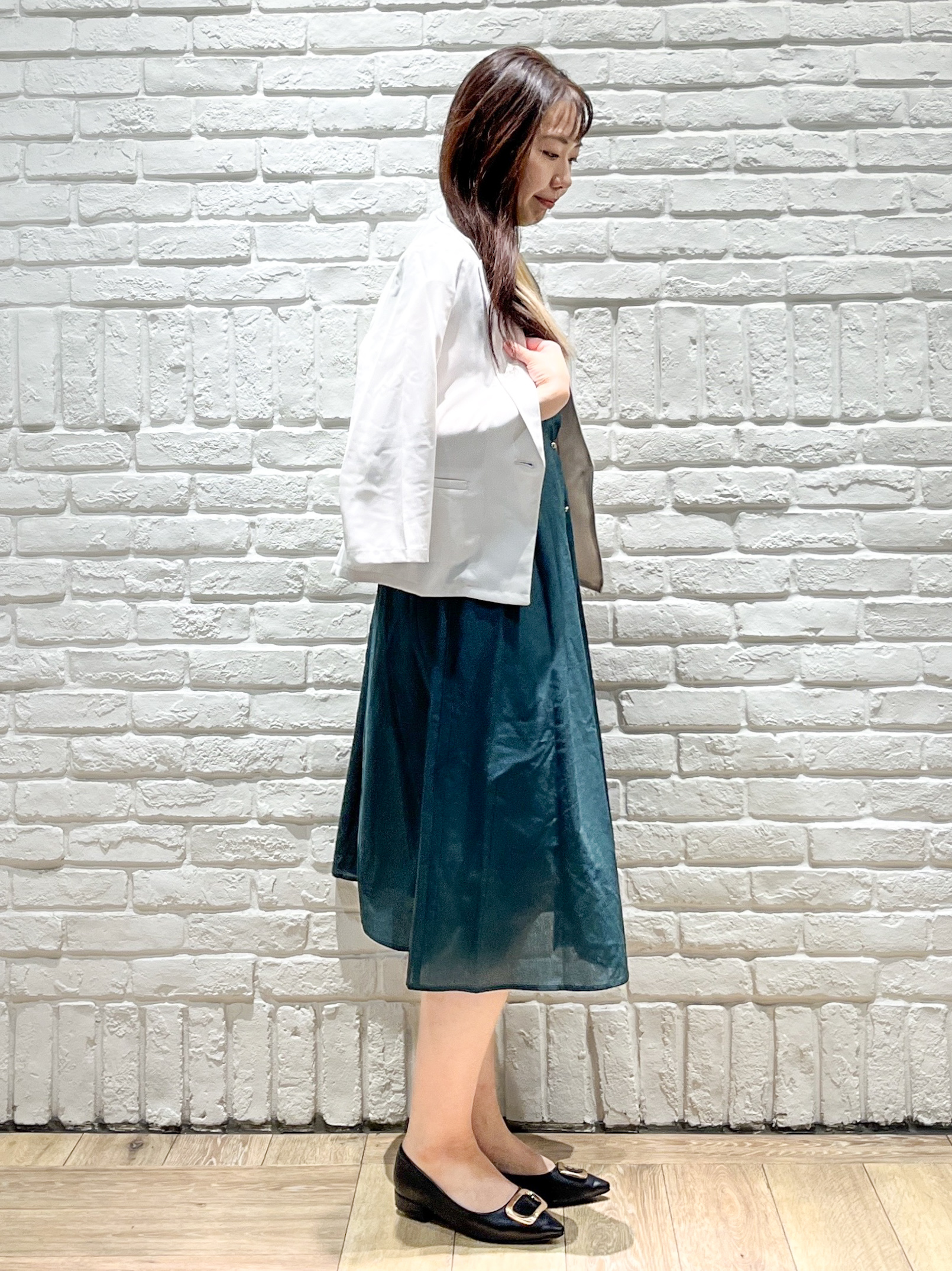 erinaさんの「index｜【接触冷感／防シワ】ひんやり7分袖テーラードジャケット《洗濯機OK》」を使ったコーディネート