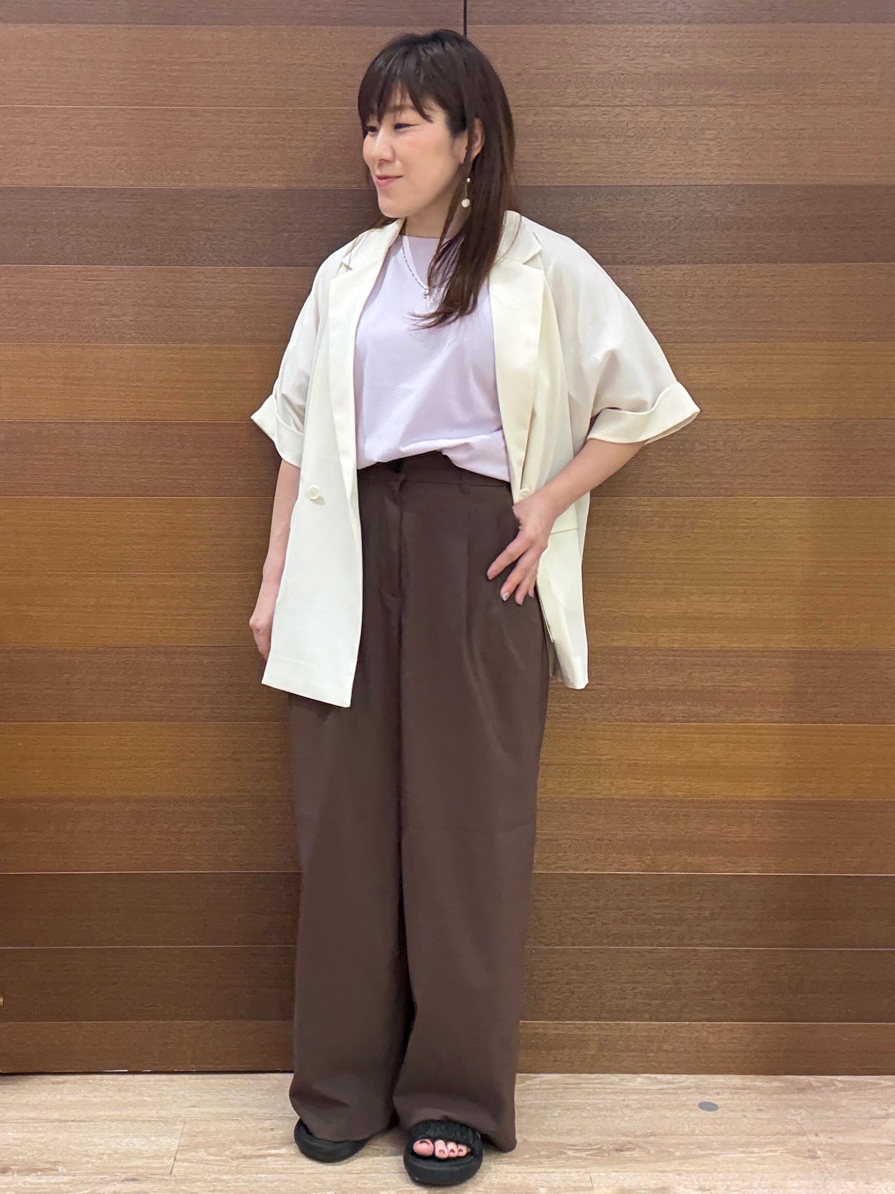 maichiさんの「OPAQUE.CLIP｜【接触冷感／吸水速乾／防シワ】リネンライクテーラードジャケット《洗濯機OK》」を使ったコーディネート