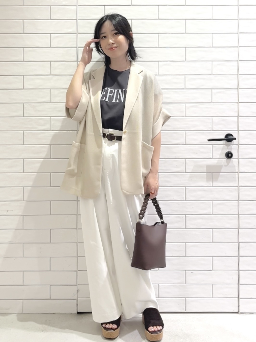 しおりさんの「OPAQUE.CLIP｜メッシュテーラードジャケット【洗濯機OK】」を使ったコーディネート