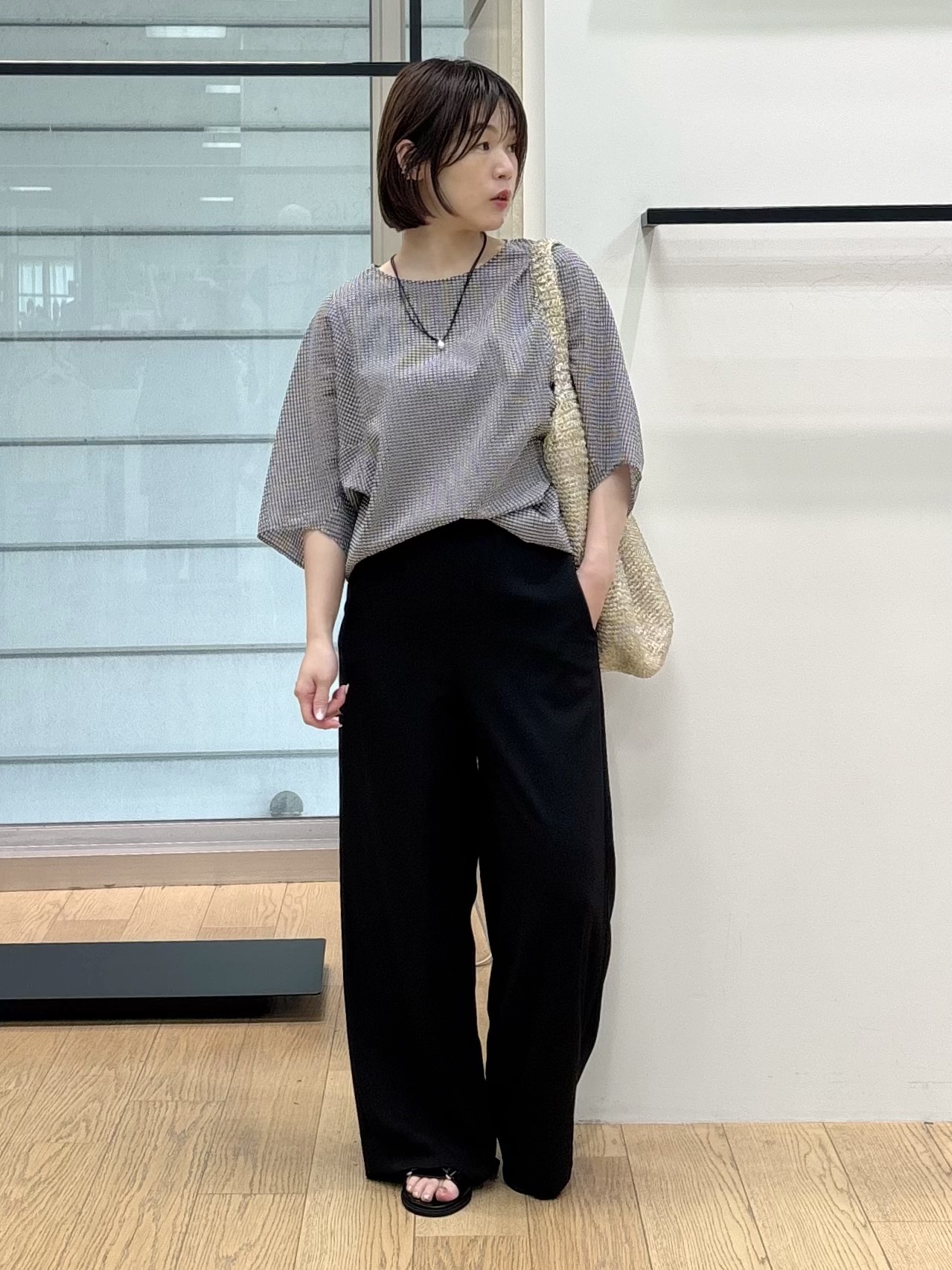 asamiさんの「INDIVI｜【体型カバー】サッカーチェックドルマントップス」を使ったコーディネート