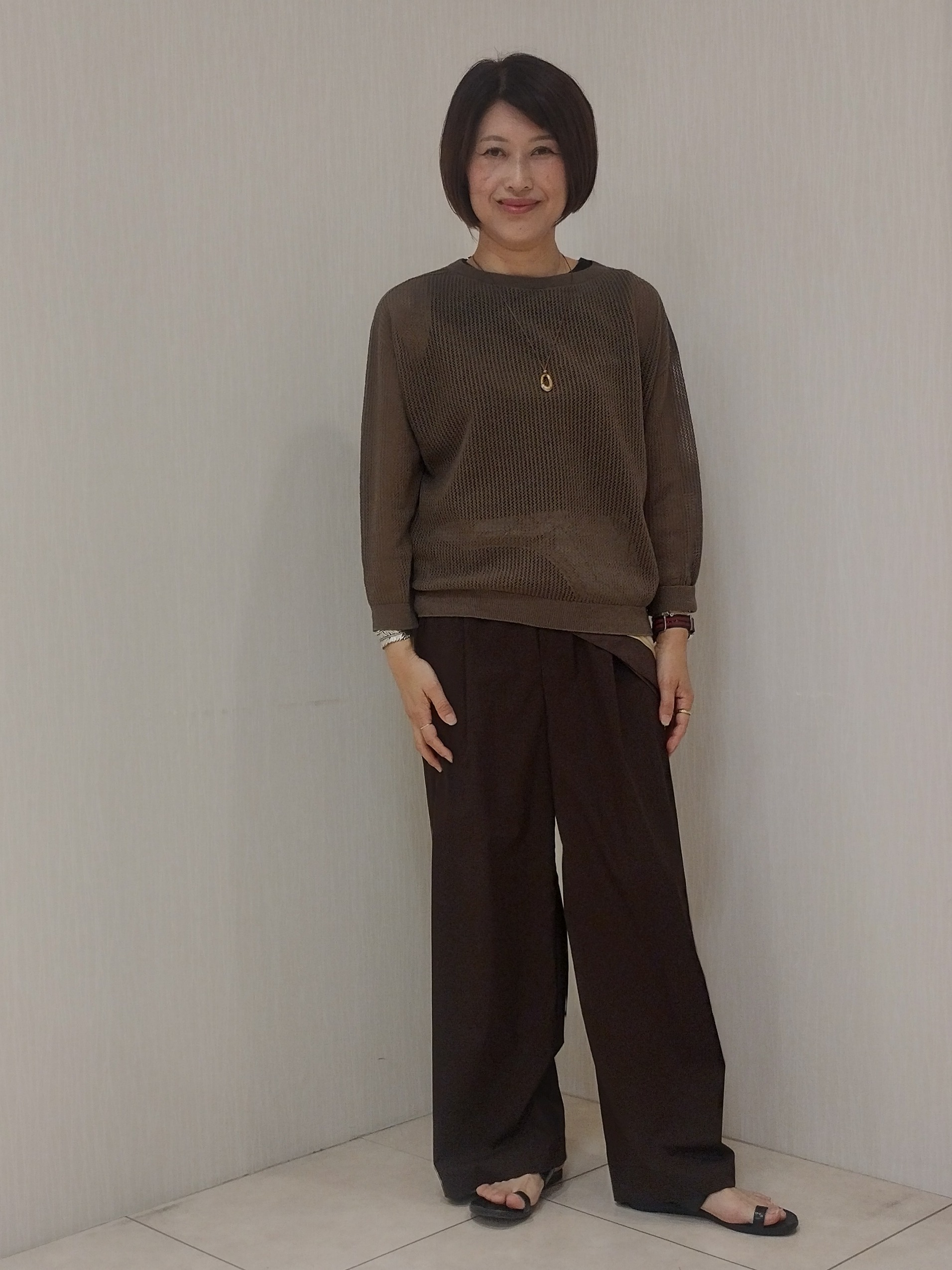 u&minus;macoさんの「UNTITLED｜◆シアーメッシュニット」を使ったコーディネート