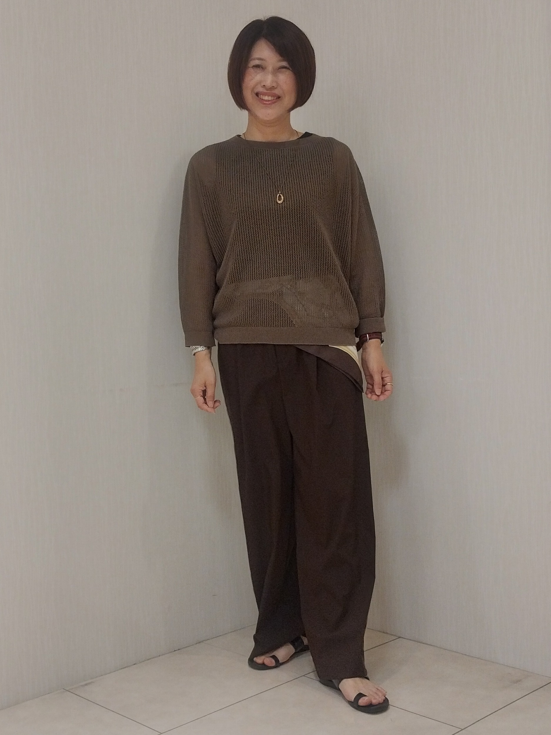 u&minus;macoさんの「UNTITLED｜◆シアーメッシュニット」を使ったコーディネート