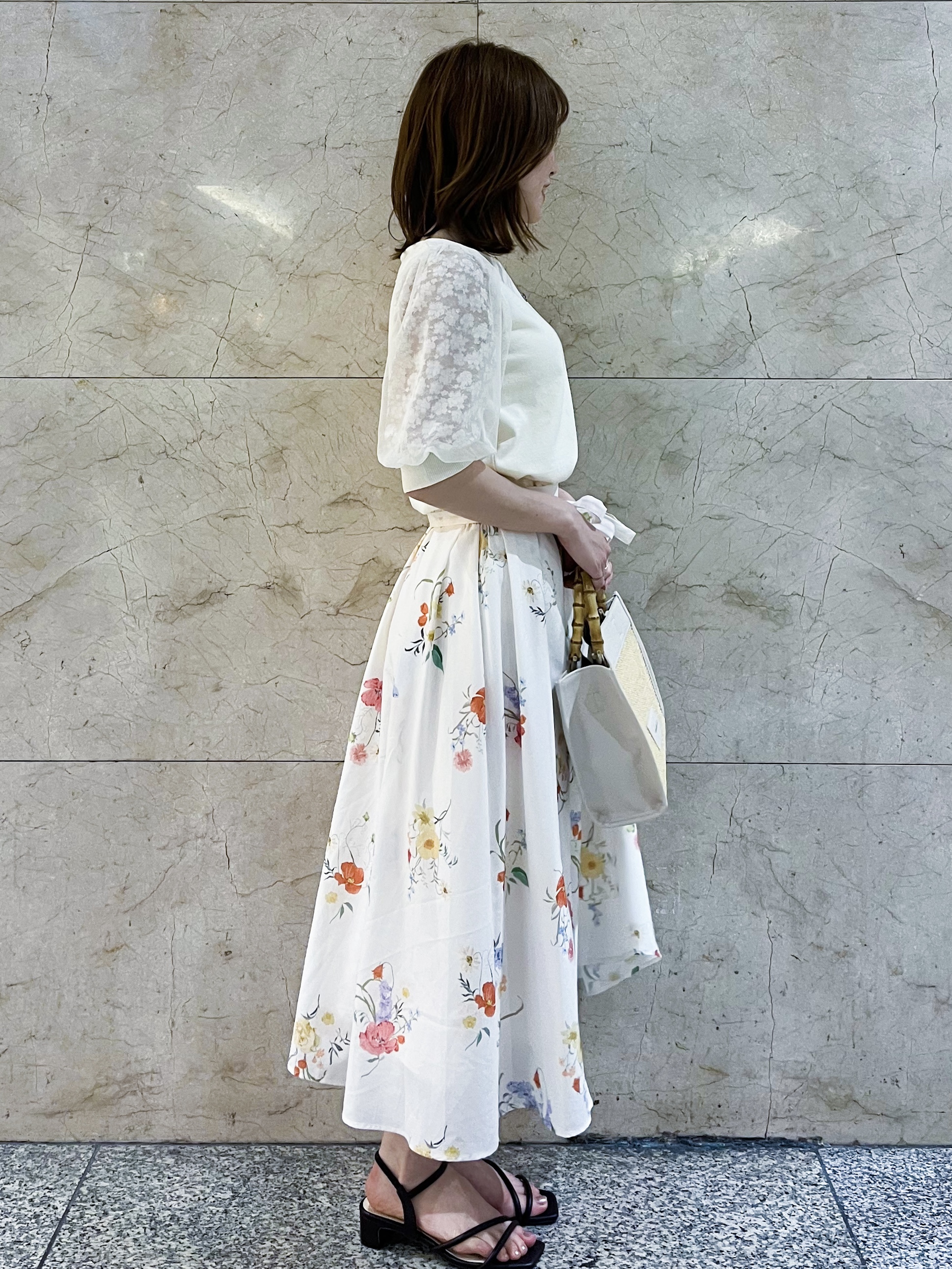 hさんの「index｜【UVケア】レーススリーブハートネックニット《洗濯機OK／抗ピル／XS～LL》」を使ったコーディネート