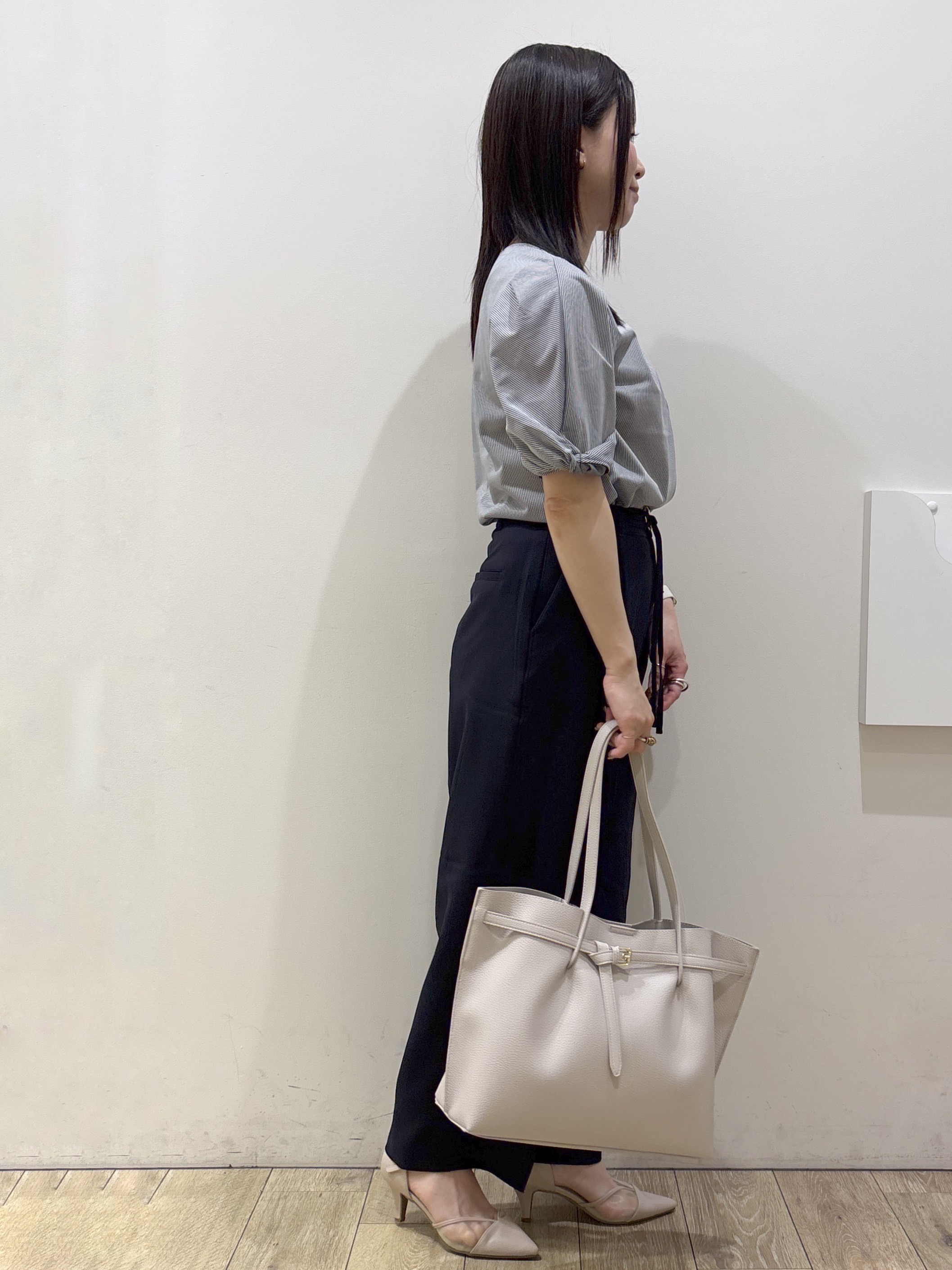 mameさんの「index｜【吸水速乾】ストライプ調デザインスリーブトップス《洗濯機OK》」を使ったコーディネート