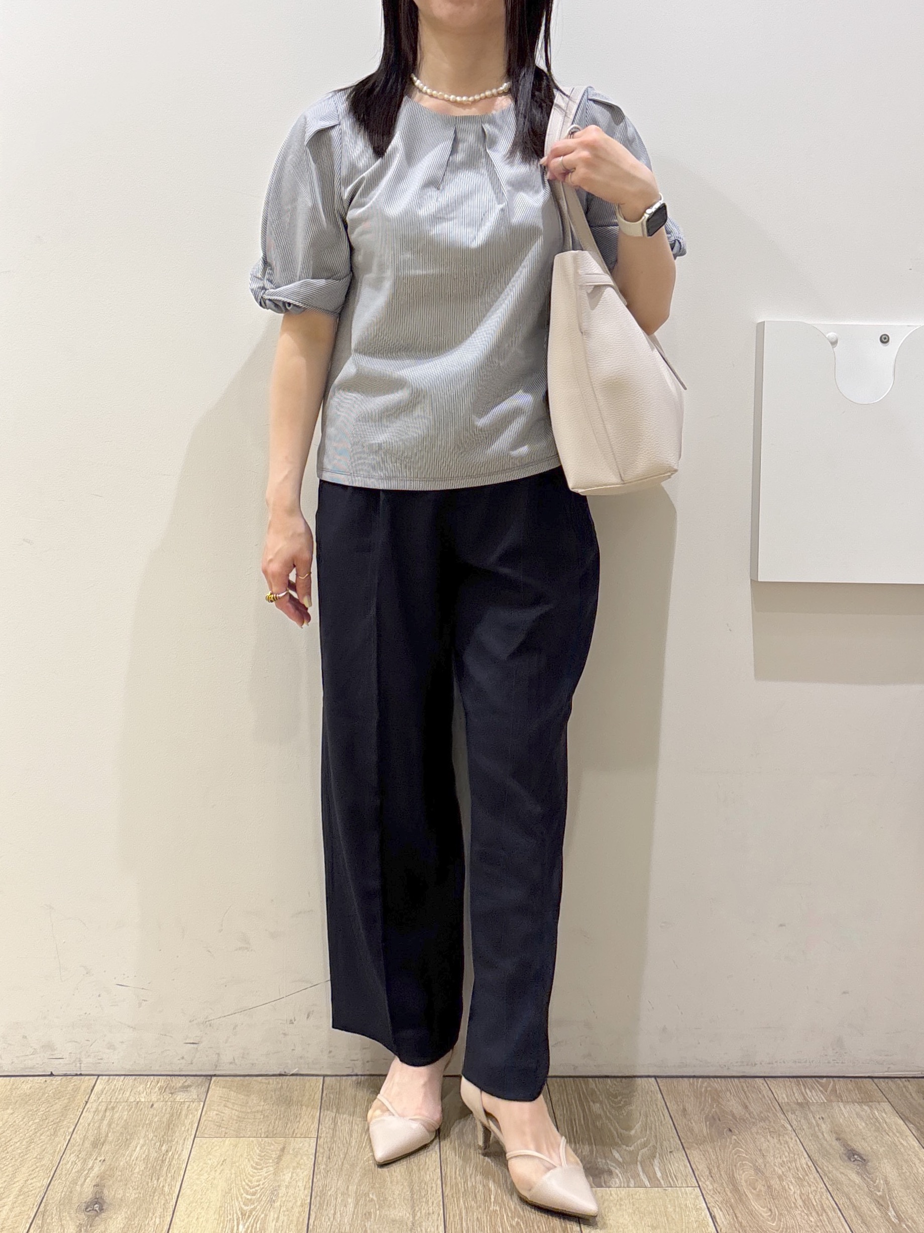 mameさんの「index｜【吸水速乾】ストライプ調デザインスリーブトップス《洗濯機OK》」を使ったコーディネート