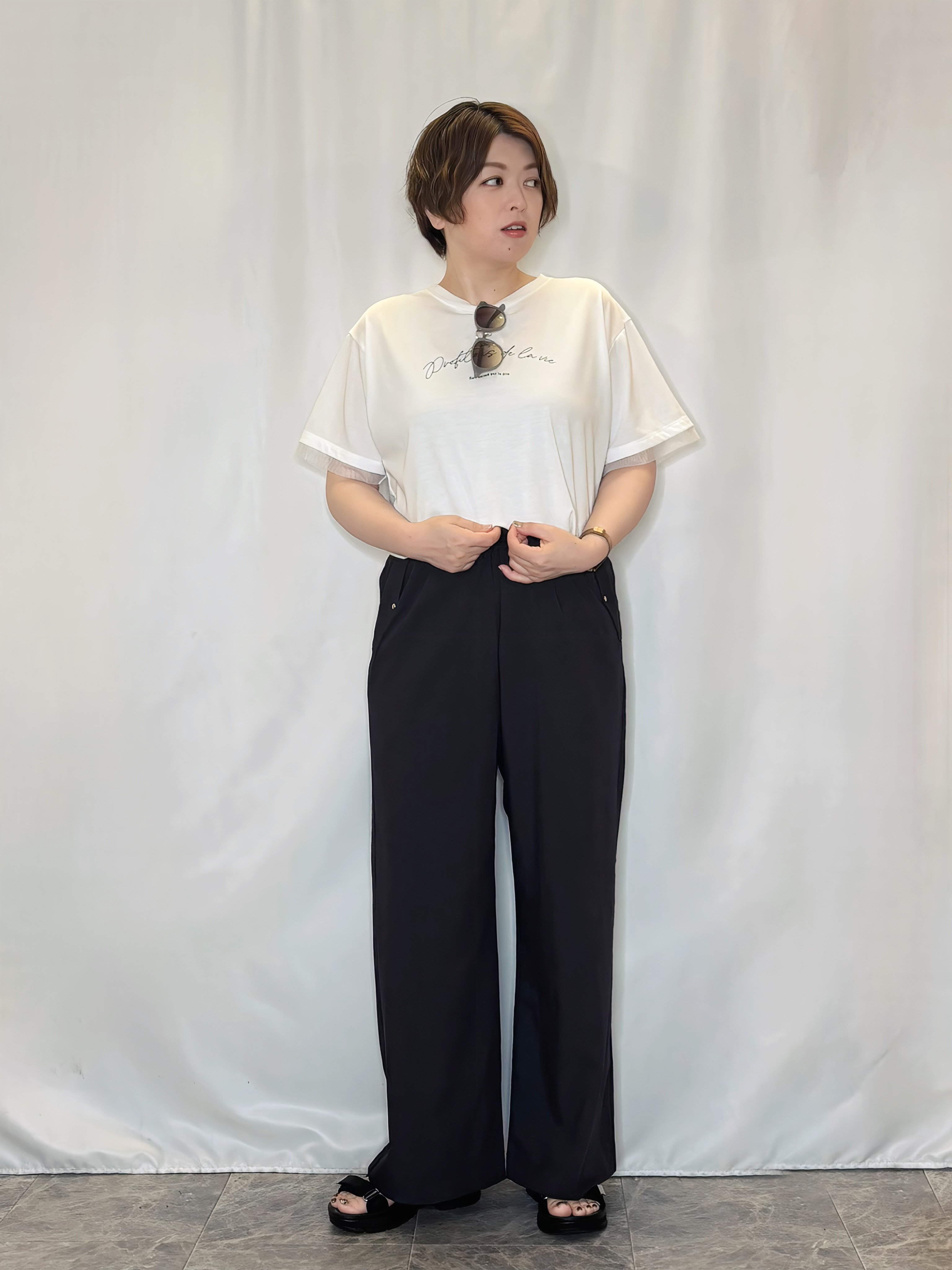 たみさんの「SHOO･LA･RUE｜【高レビュー/洗濯機可/セットアップ可】軽凛(かろりん) 半袖ジャケット」を使ったコーディネート
