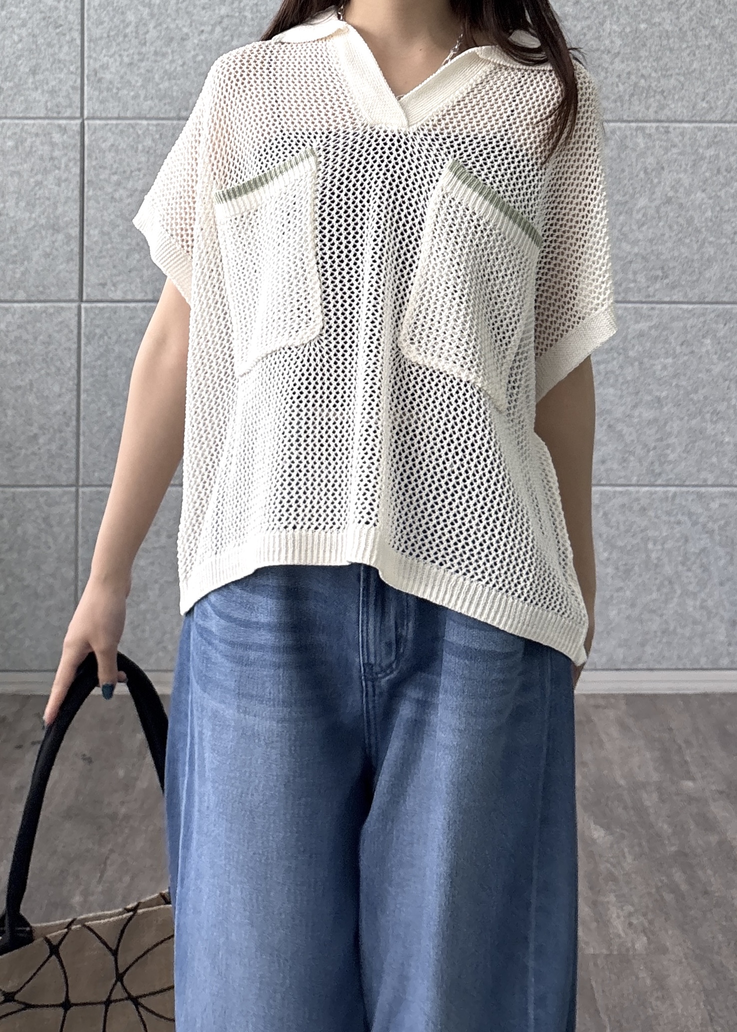 Renoさんの「INDIVI｜メッシュポロドルマンニット」を使ったコーディネート