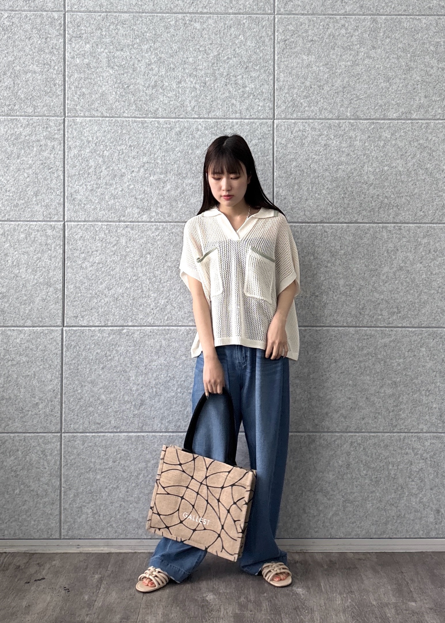 Renoさんの「INDIVI｜メッシュポロドルマンニット」を使ったコーディネート