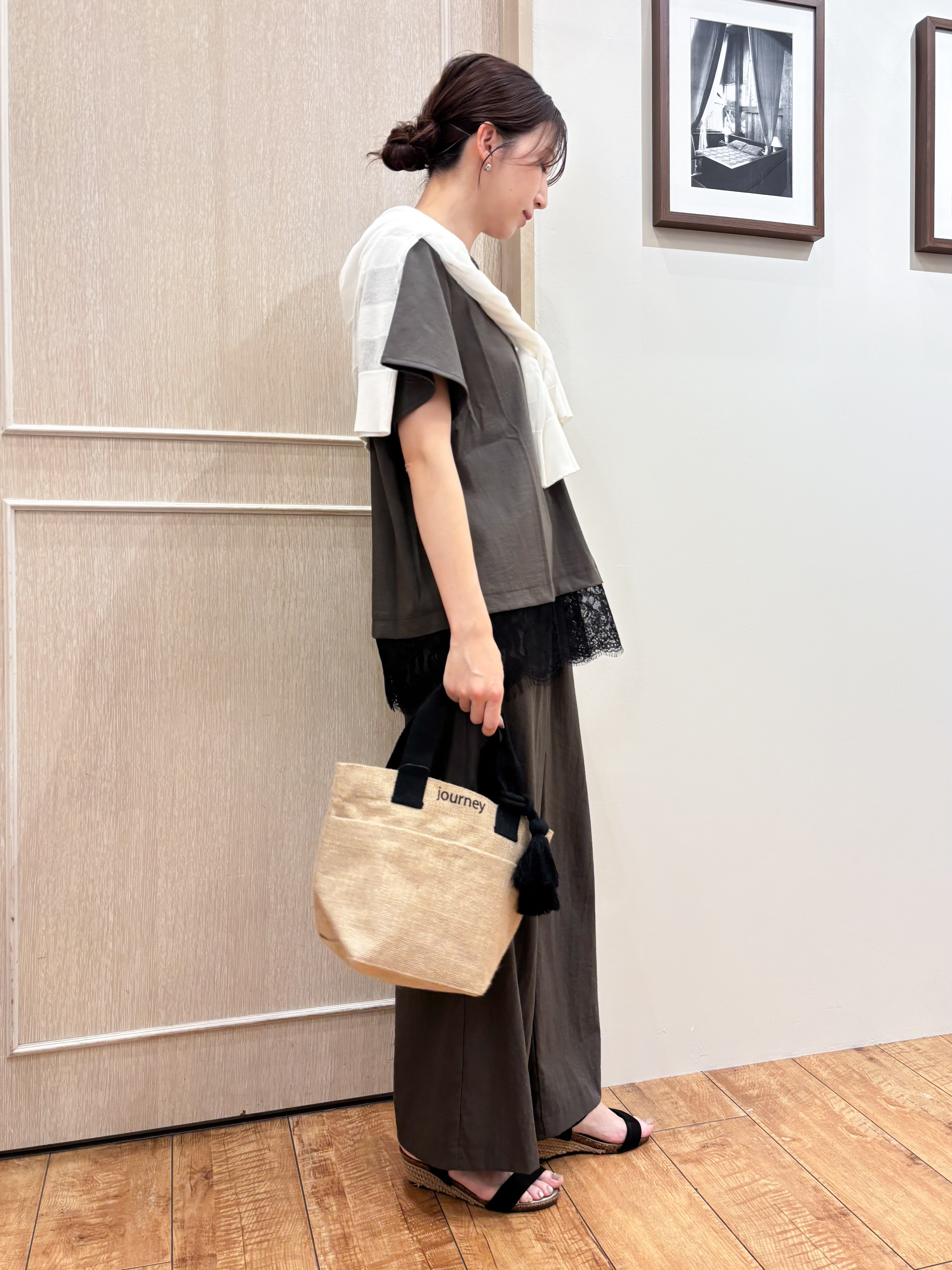 なみさんの「SHOO･LA･RUE｜【洗濯機可/S-LL】涼し気な透け感 日差し冷房対策に シアーボーダーカーディガン」を使ったコーディネート