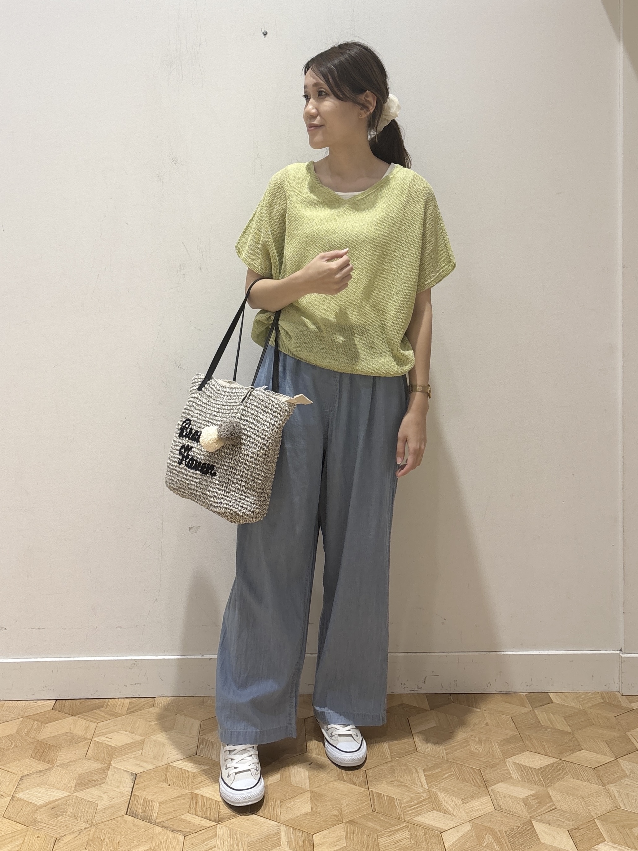 YUMIさんの「Dessin｜【洗える】透かし編みデザインニット半袖」を使ったコーディネート