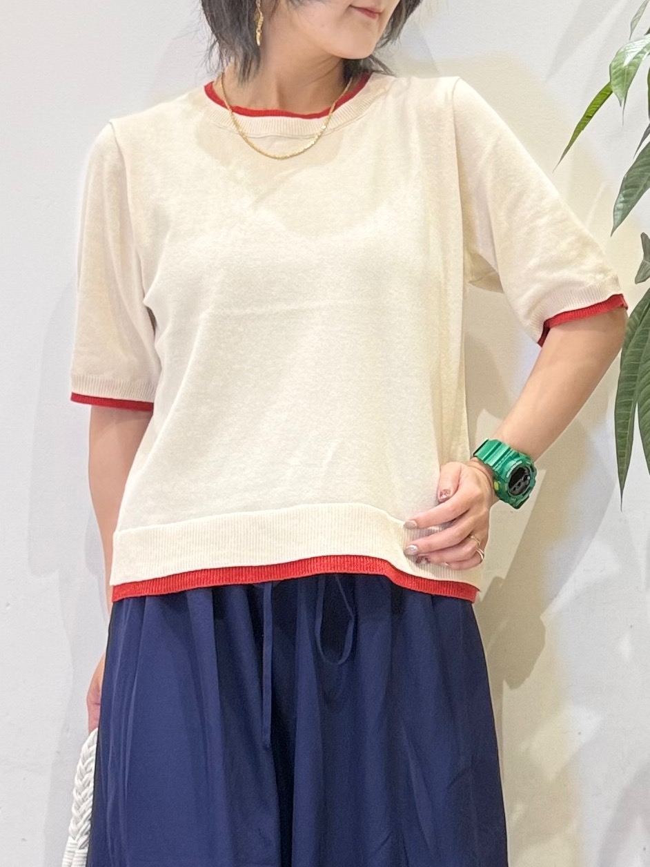 misakiさんの「SHOO･LA･RUE｜【二の腕隠れる/コットン混】配色使いで差がつく 洗える五分袖ニット」を使ったコーディネート