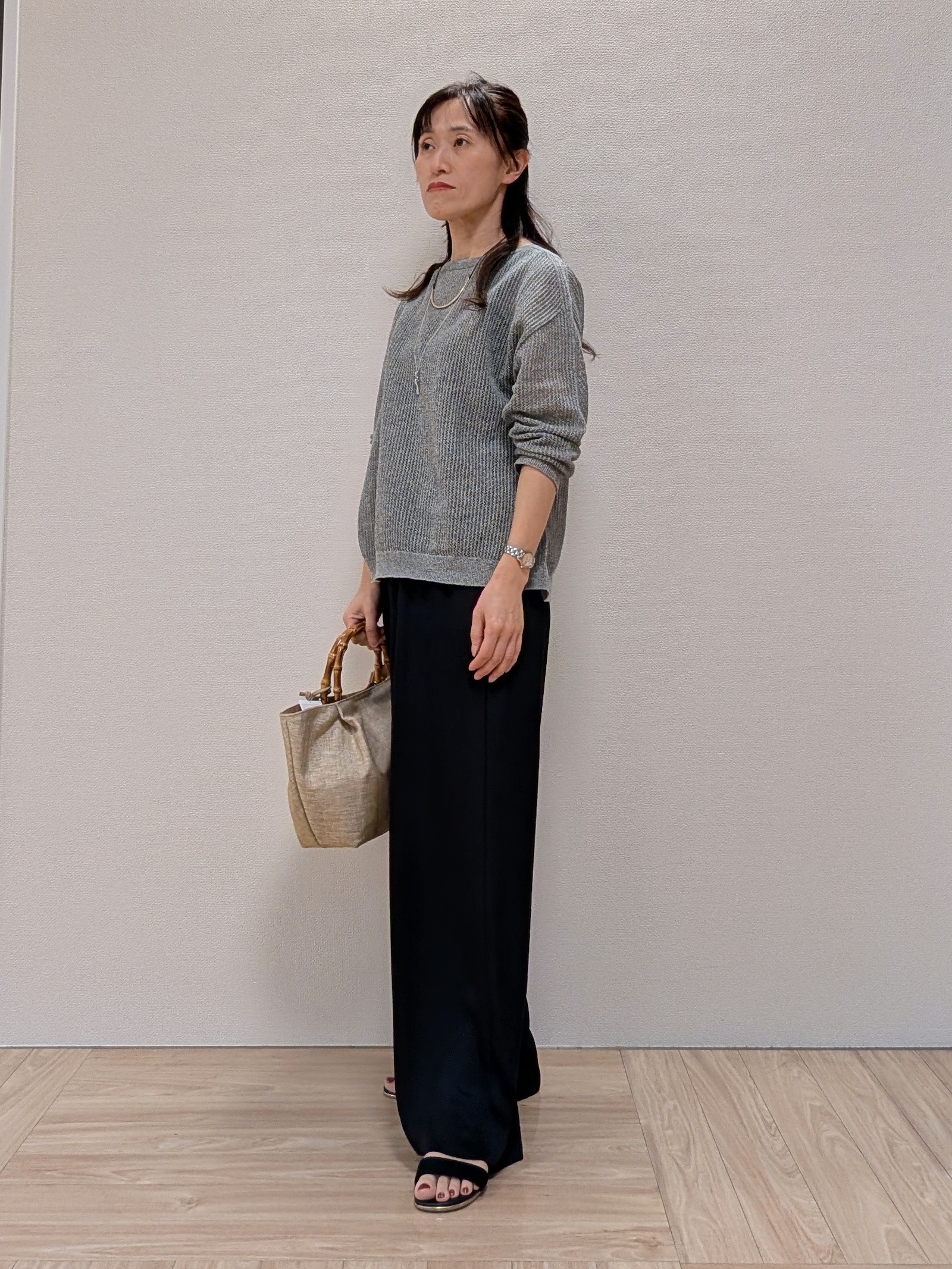 Rieさんの「UNTITLED｜【接触冷感/吸水速乾】サテンワイドパンツ」を使ったコーディネート