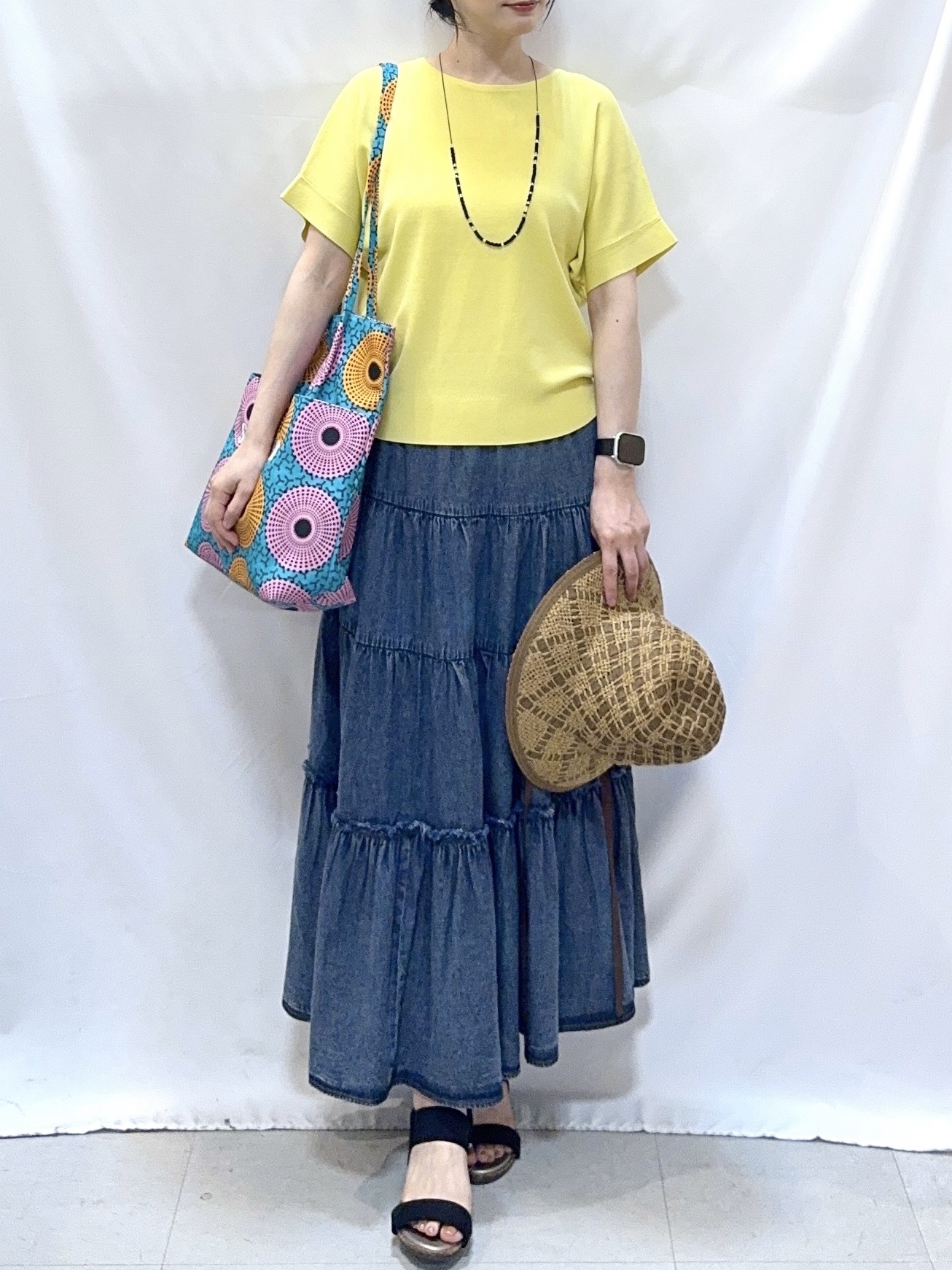 𝐇𝐢𝐫𝐨𝐦𝐢さんの「SHOO･LA･RUE｜【毎日洗える/UV】二の腕隠れる さらっとドルマン半袖ニット」を使ったコーディネート