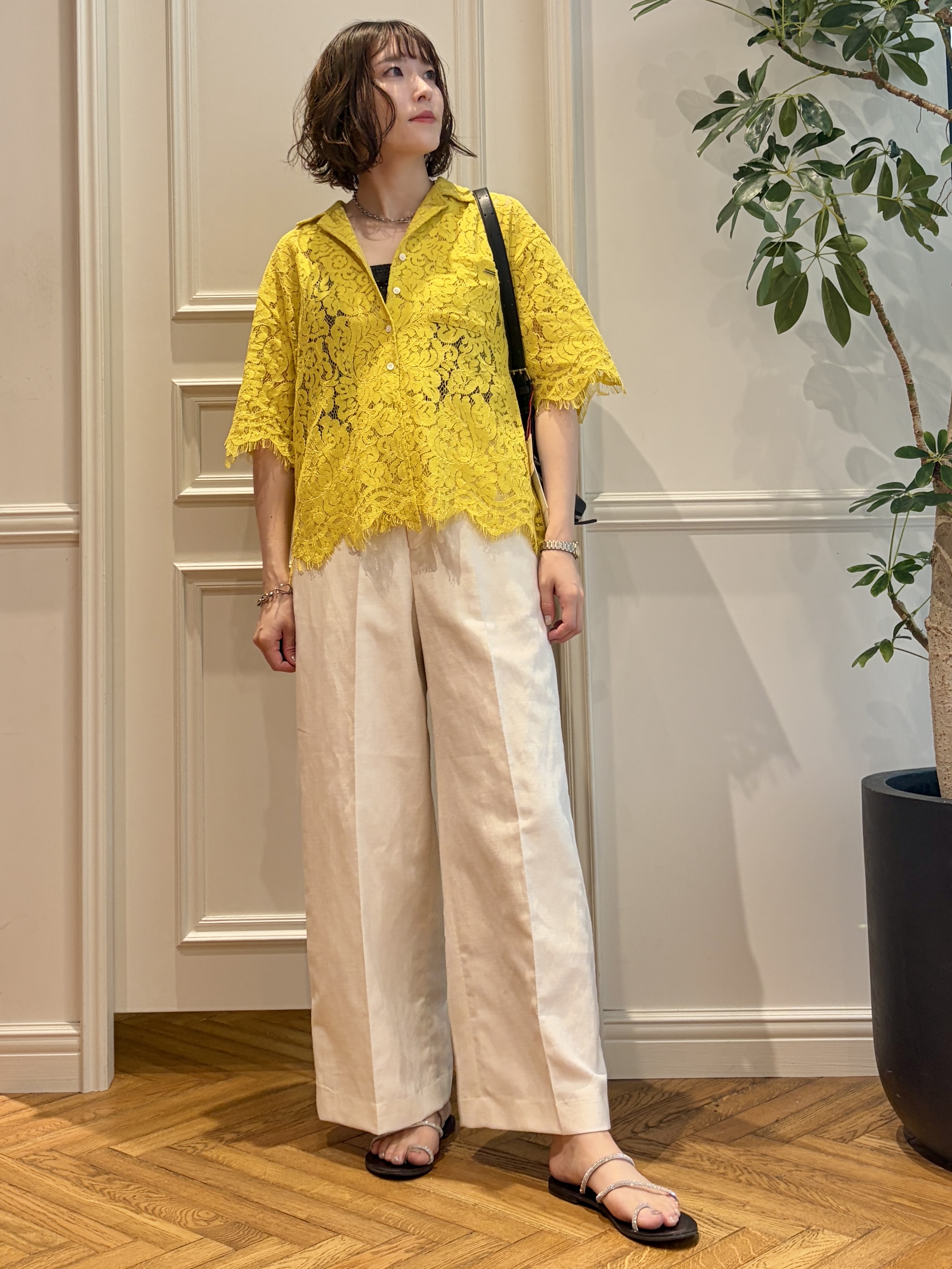 nakaoさんの「DRESSTERIOR｜◆【セットアップ可/ウォッシャブル】リネンブレンドワイドパンツ」を使ったコーディネート
